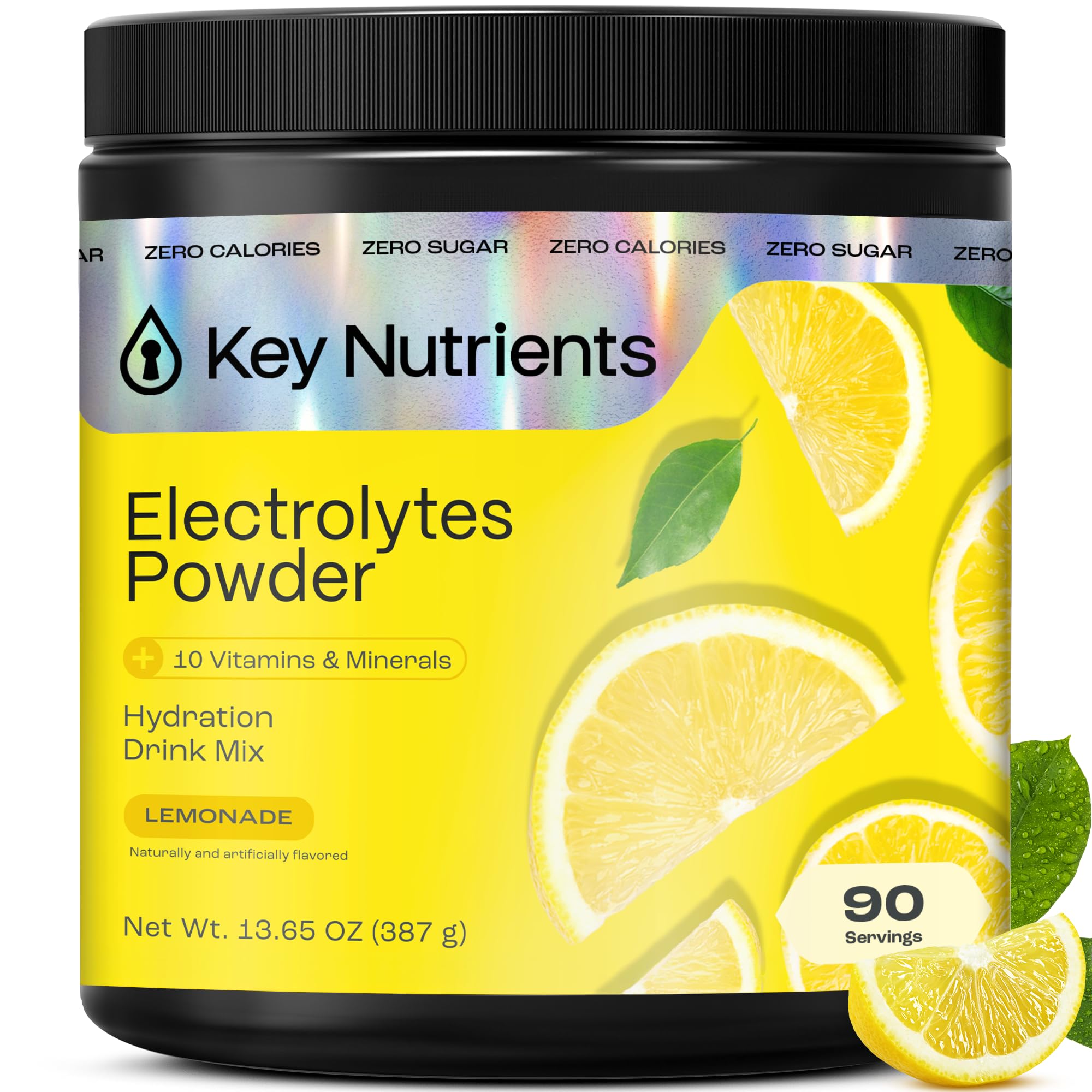 KEY NUTRIENTS Poudre d'électrolytes citronnée pour hydratation sans sucre et rafraîchissante.