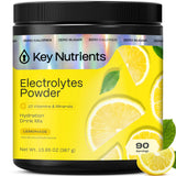 KEY NUTRIENTS Poudre d'électrolytes citronnée pour hydratation sans sucre et rafraîchissante.