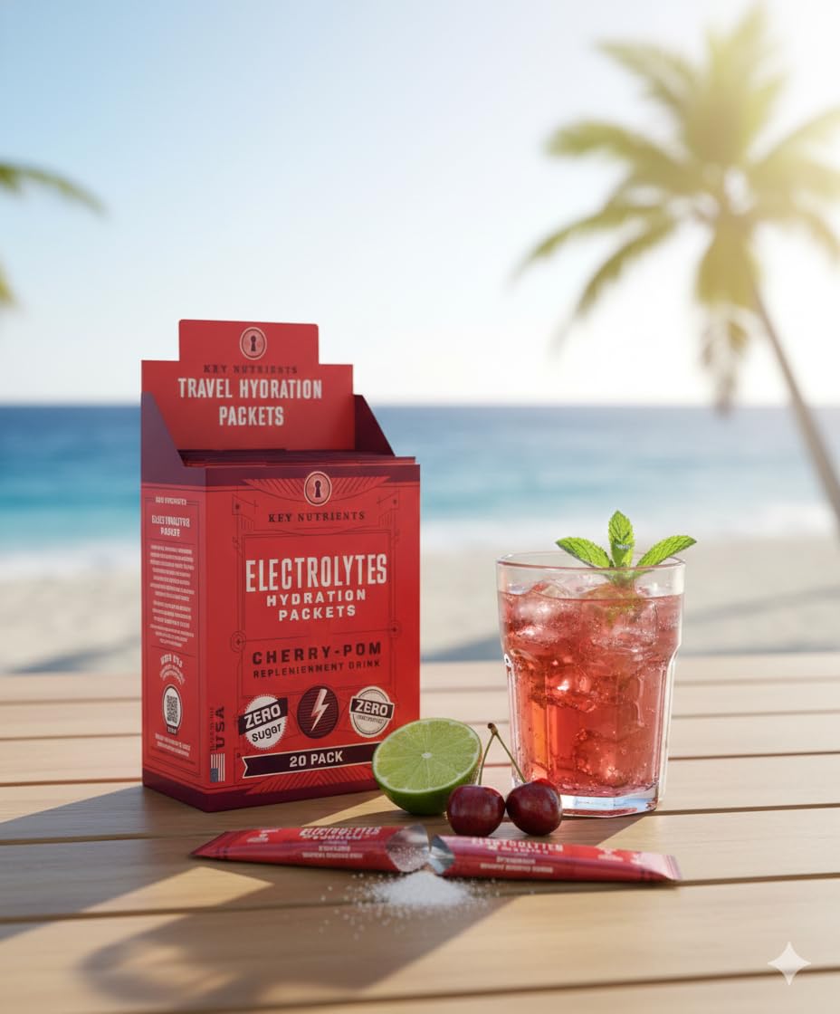 KEY NUTRIENTS Electrolytes Cherry Pom – eau froide avec saveur cerise-pom rafraîchissante.