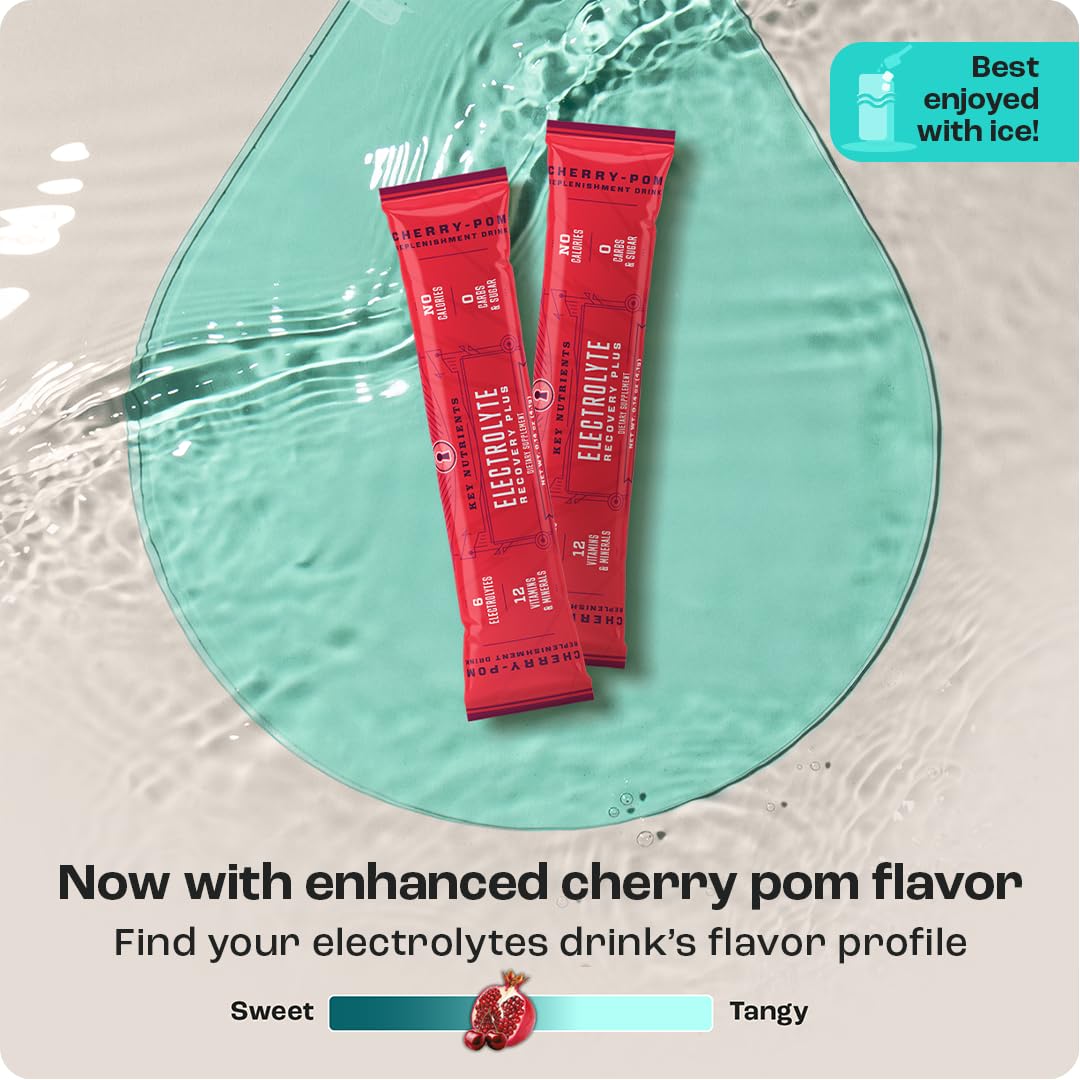 KEY NUTRIENTS Electrolytes Cherry Pom – saveur cerise-pom attractive pour l'hydratation.