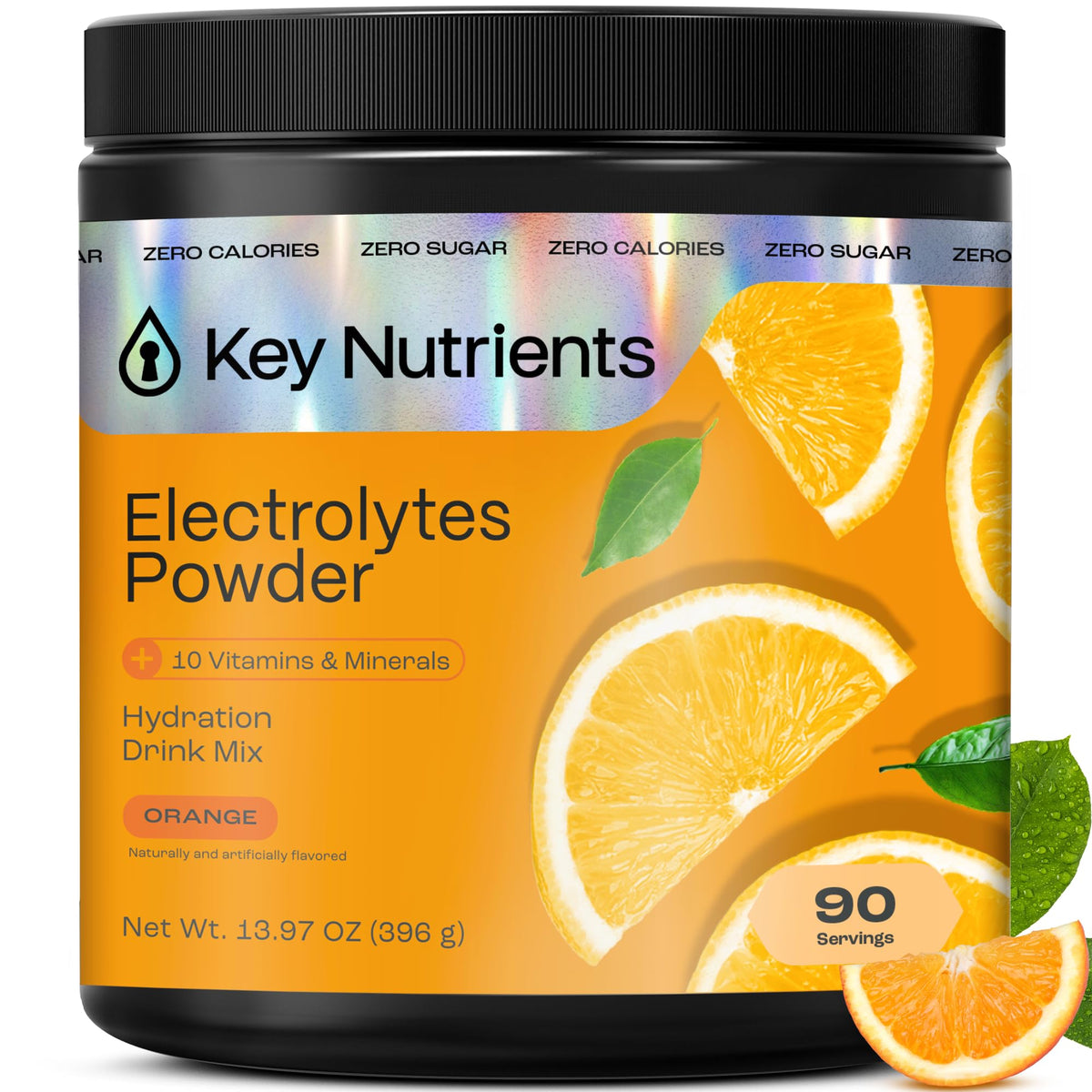 Poudre électrolytes orange acidulée KEY NUTRIENTS, hydratation sans calories.