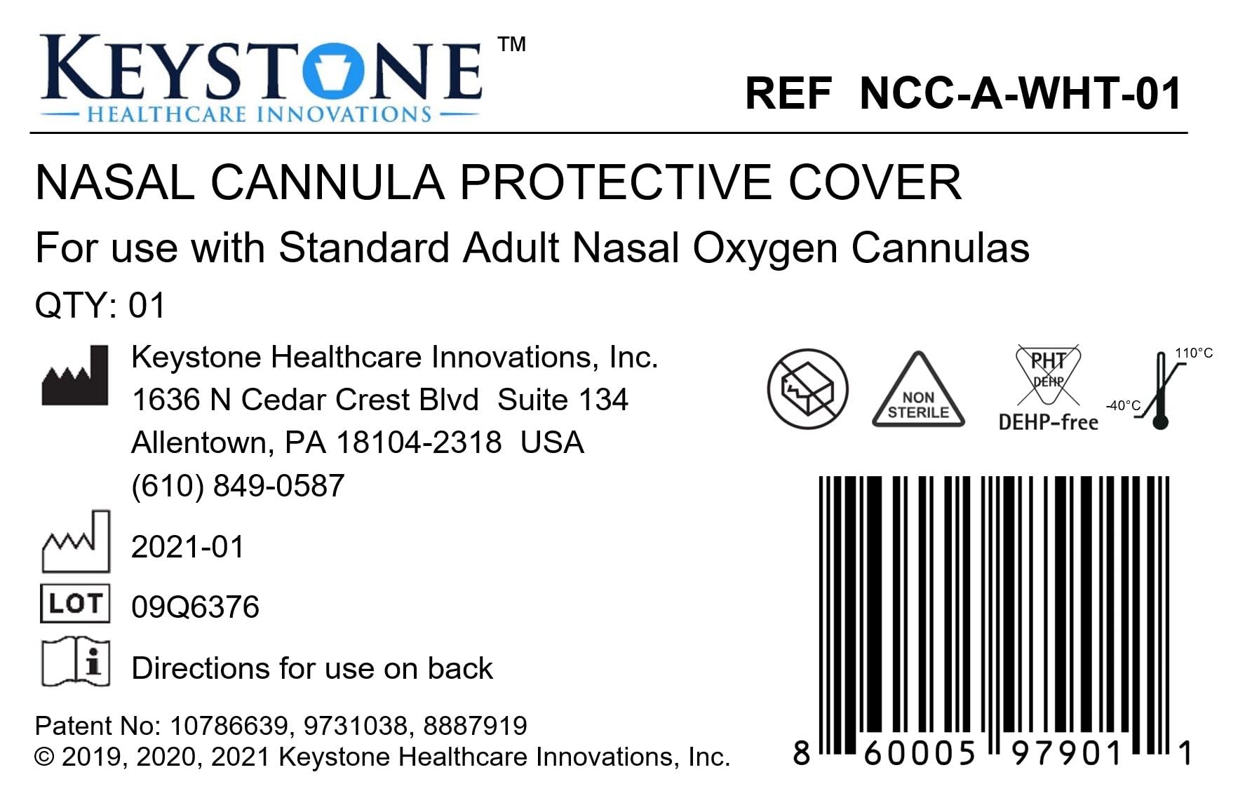 Keystone capot protecteur pour canule nasale, ouverture et fermeture faciles.