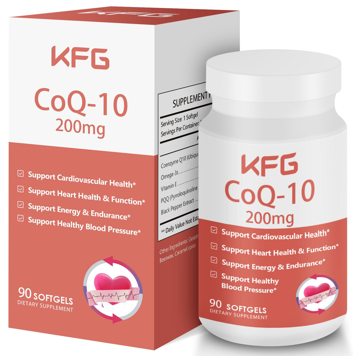 KFG CoQ10 200 mg, bouteille: énergie durable et soutien cardio-vasculaire potentiel.