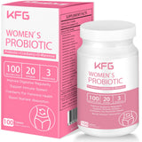 Probiotiques KFG en bouteille montrant 100 milliards CFU pour le soutien digestif potentiel.