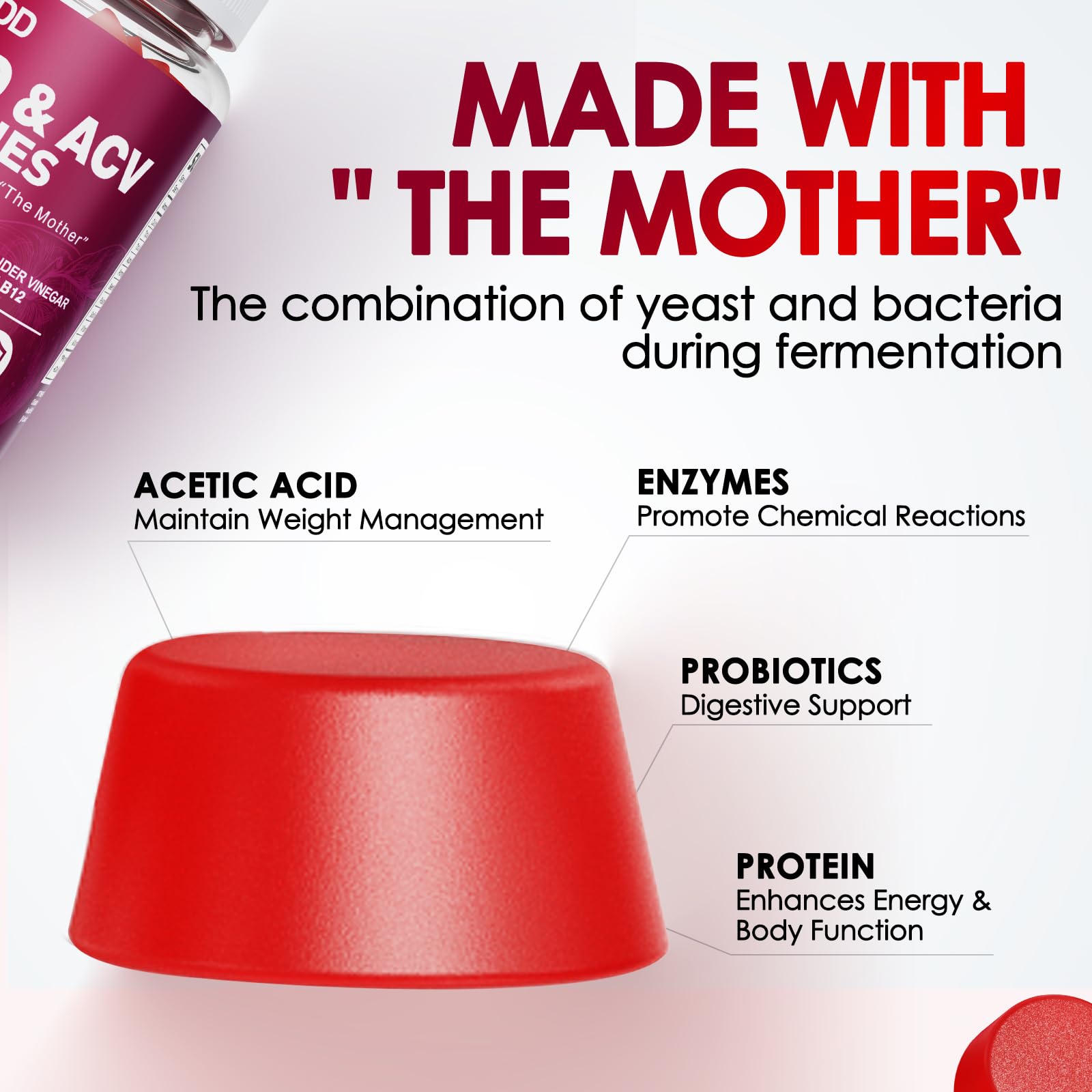 KGGCDD bonbons gélifiés céto ingrédients - vinaigre de cidre et vitamine B12 pour énergie naturelle.