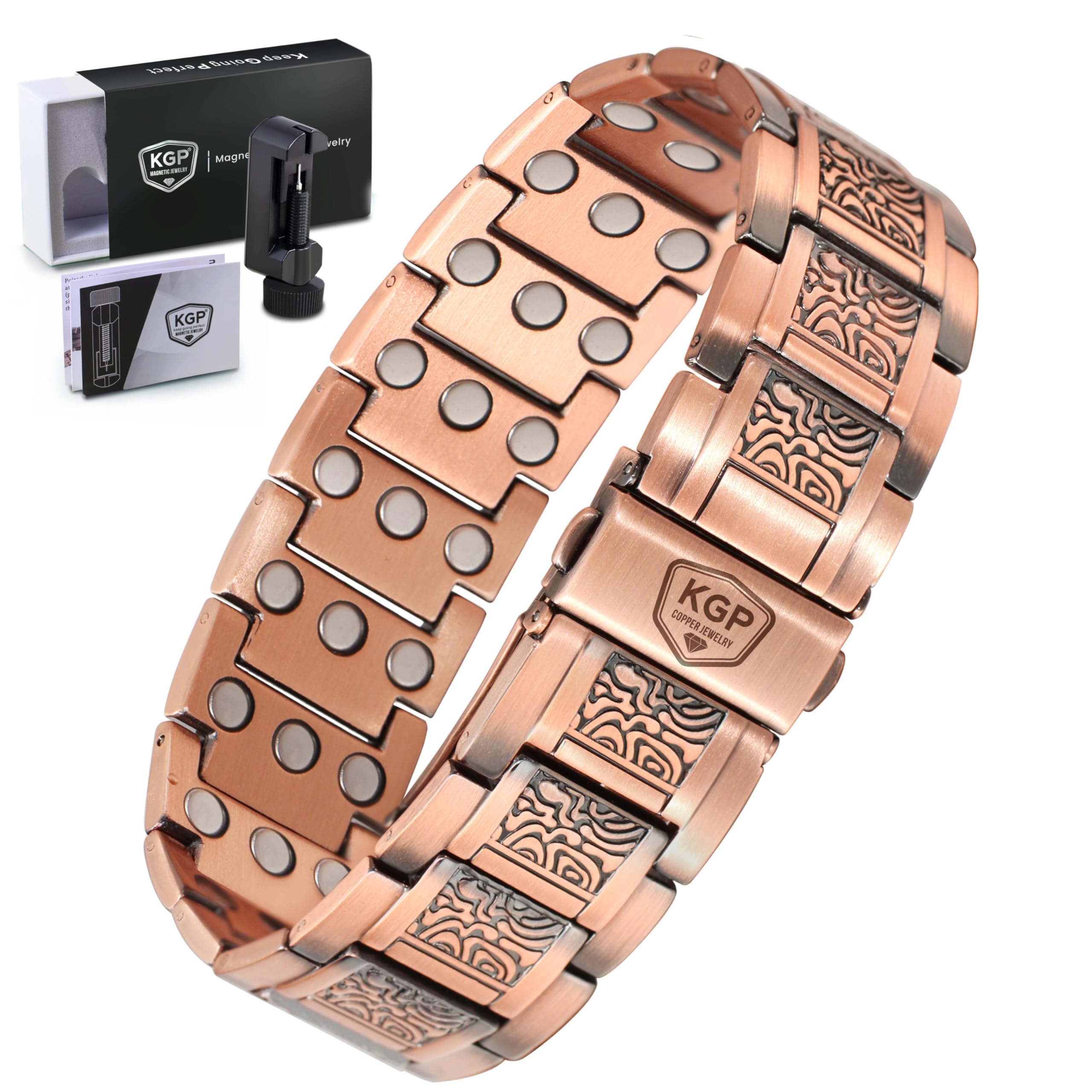 KGP bracelet cuivre magnétique vintage vue d ensemble, allure élégante et confort potentiel.