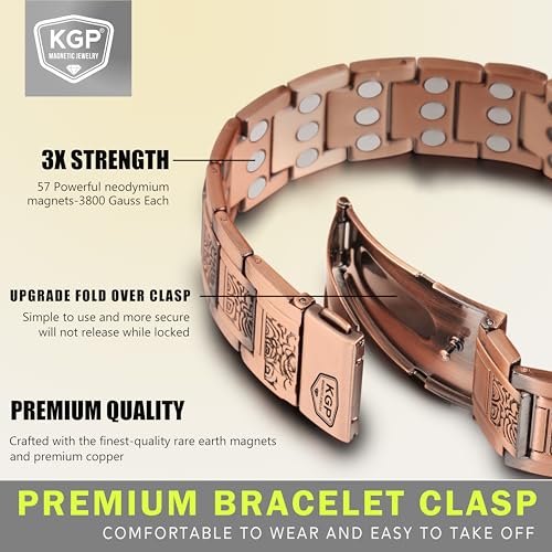 KGP bracelet cuivre magnétique vintage ajustement jusqu à 23 cm pour un port personnalisé.