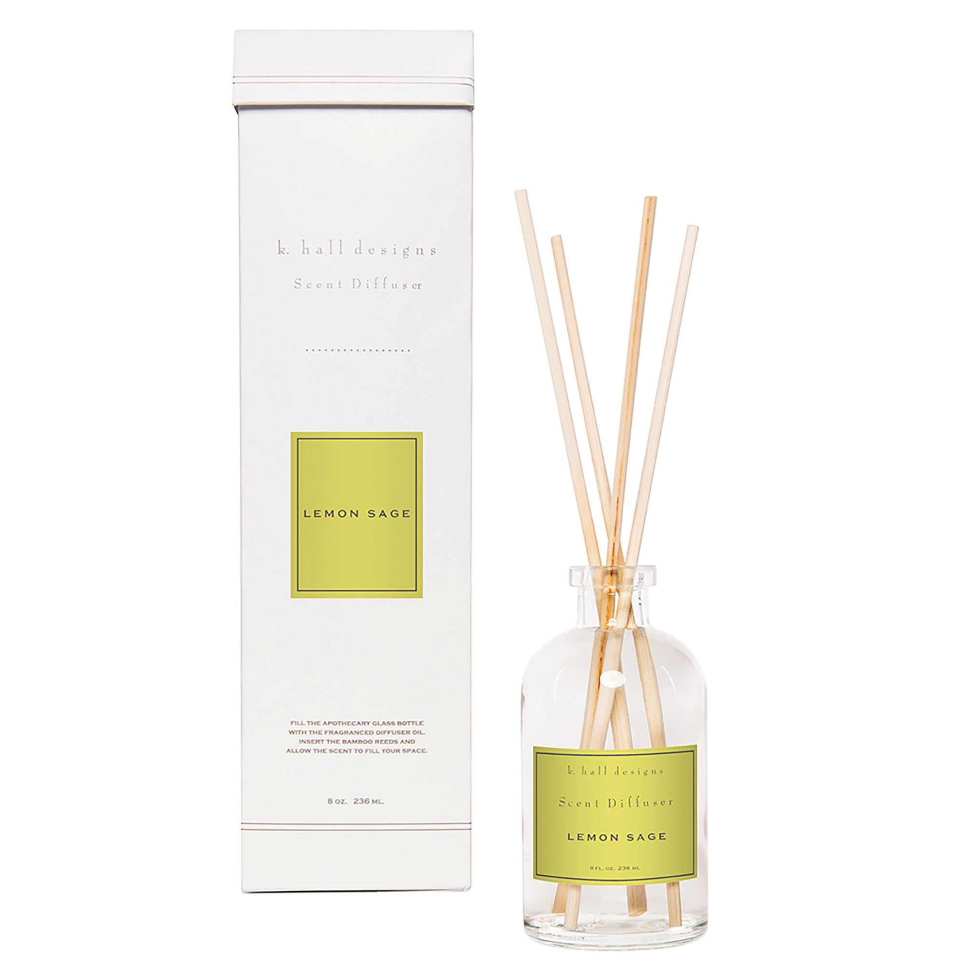 K. Hall Designs Lemon Sage: kit diffuseur rafraîchissant prêt à utiliser