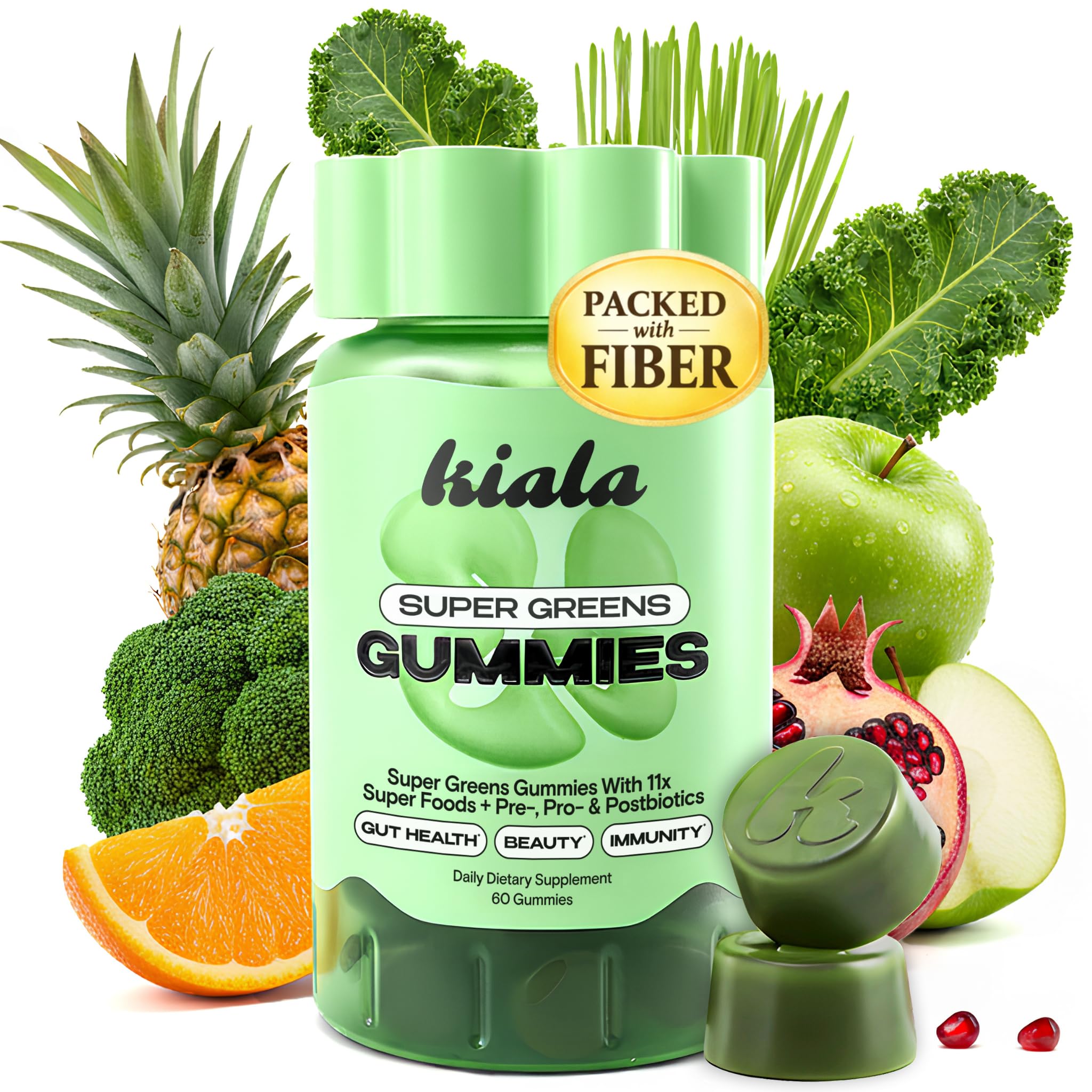 Kiala Nutrition Gommes Vertes – bouteille visible, routine bien-être quotidienne