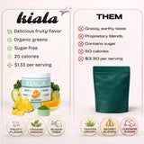 Étiquette Kiala Nutrition Super Greens sans gluten et vegan, mode de vie sain.