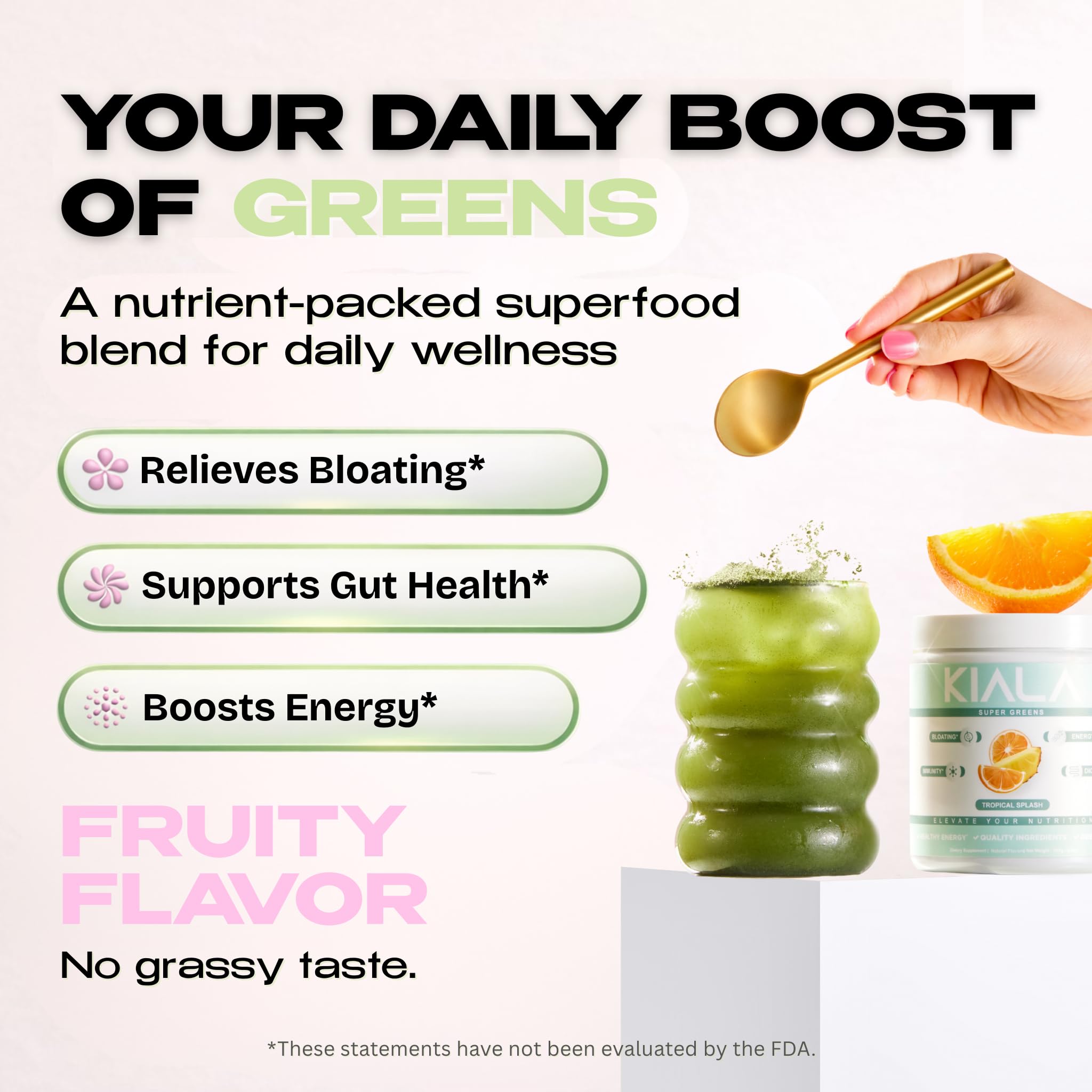 Kiala Nutrition Super Greens – mélange Spectra, alliance de fruits et légumes.