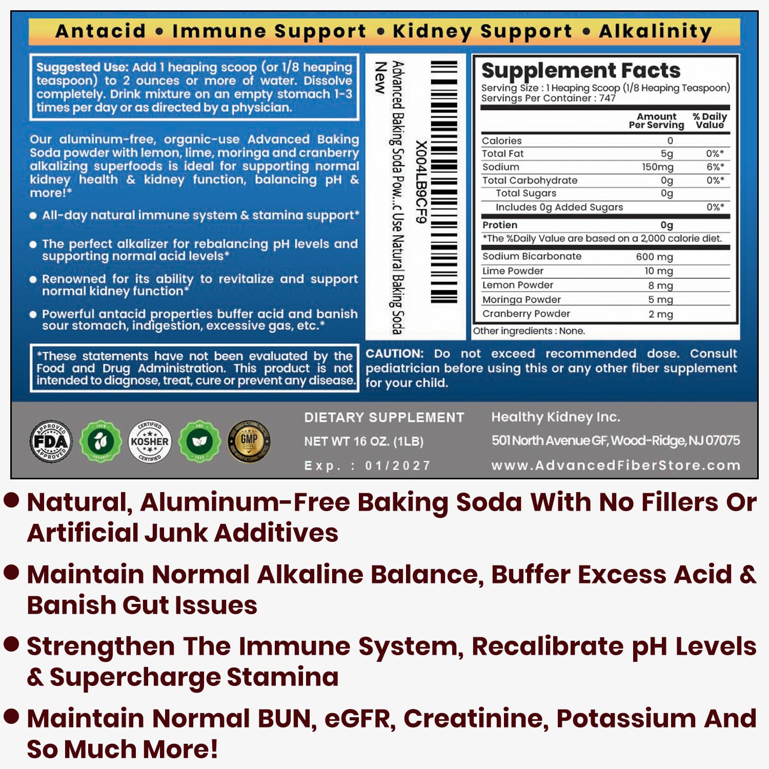 Kidney Restore: bicarbonate avec super-aliments biologiques pour le soutien général.