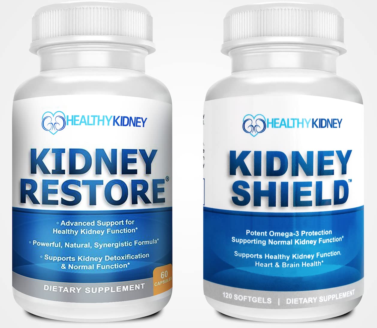 Kidney Restore — bouteille et etiquette montrant le soutien rénal potentiel quotidien.