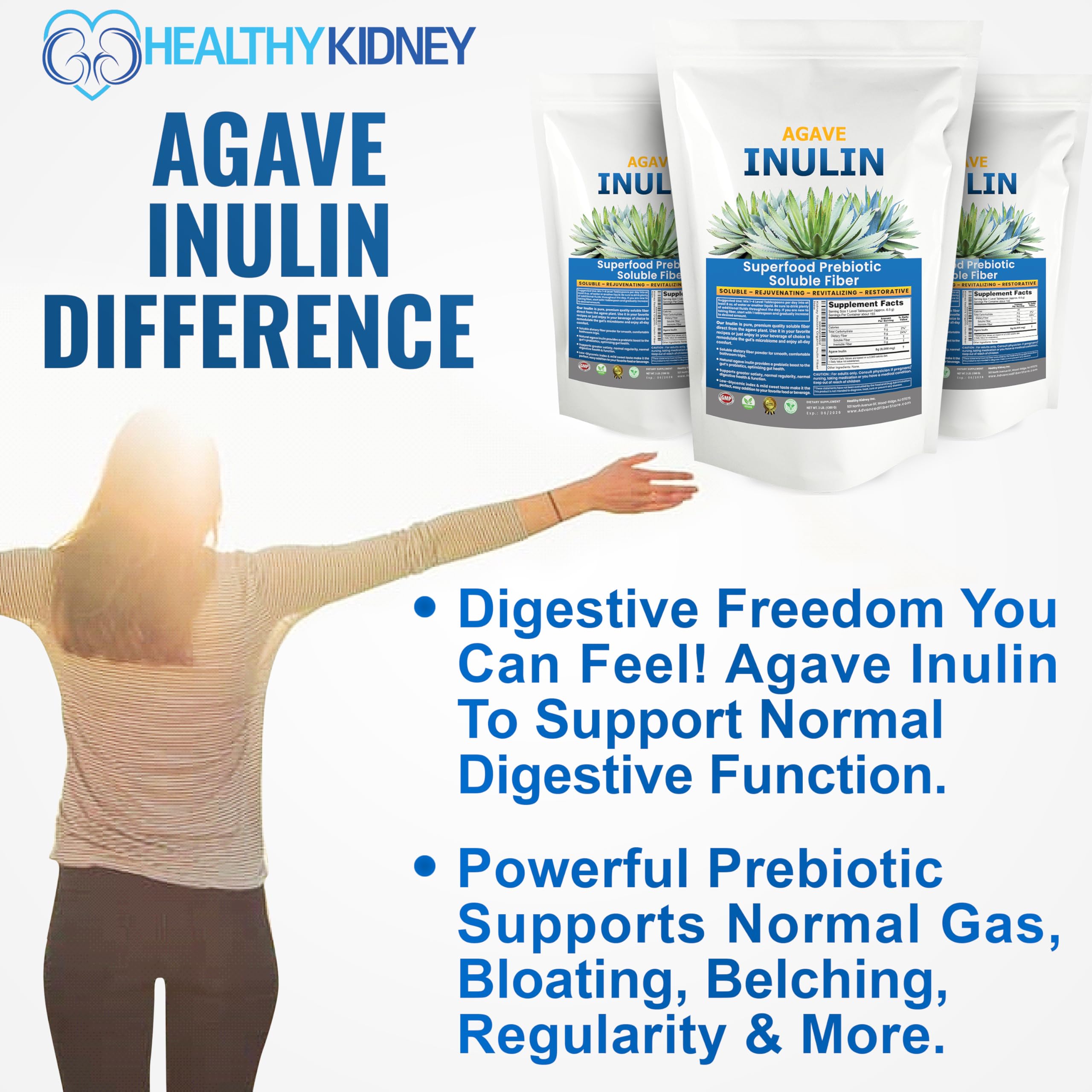 Kidney Restore Bouteille Inuline organique agave – idéale pour smoothies et cafés.