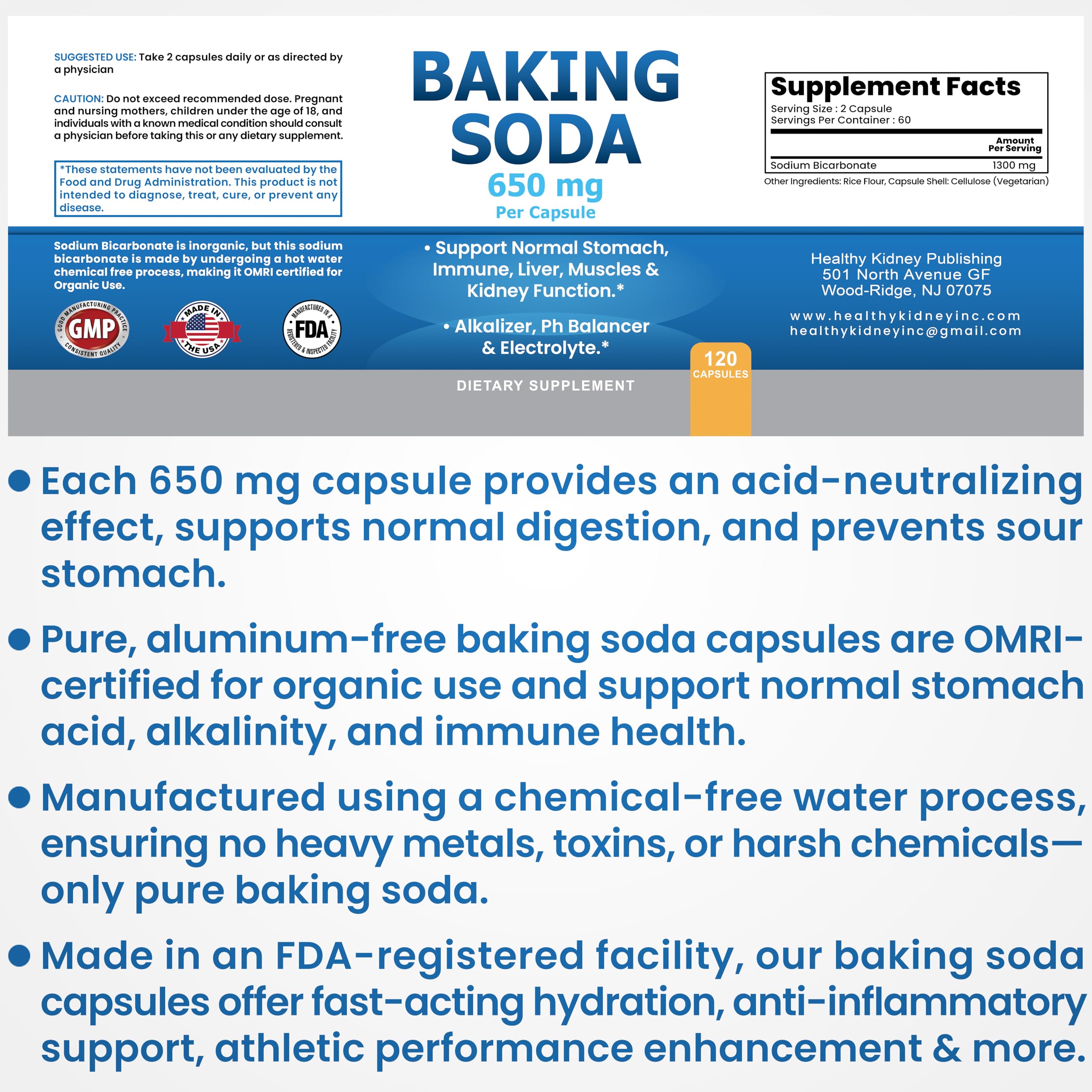 Usage quotidien Kidney Restore bicarbonate 650 mg – complément naturel.