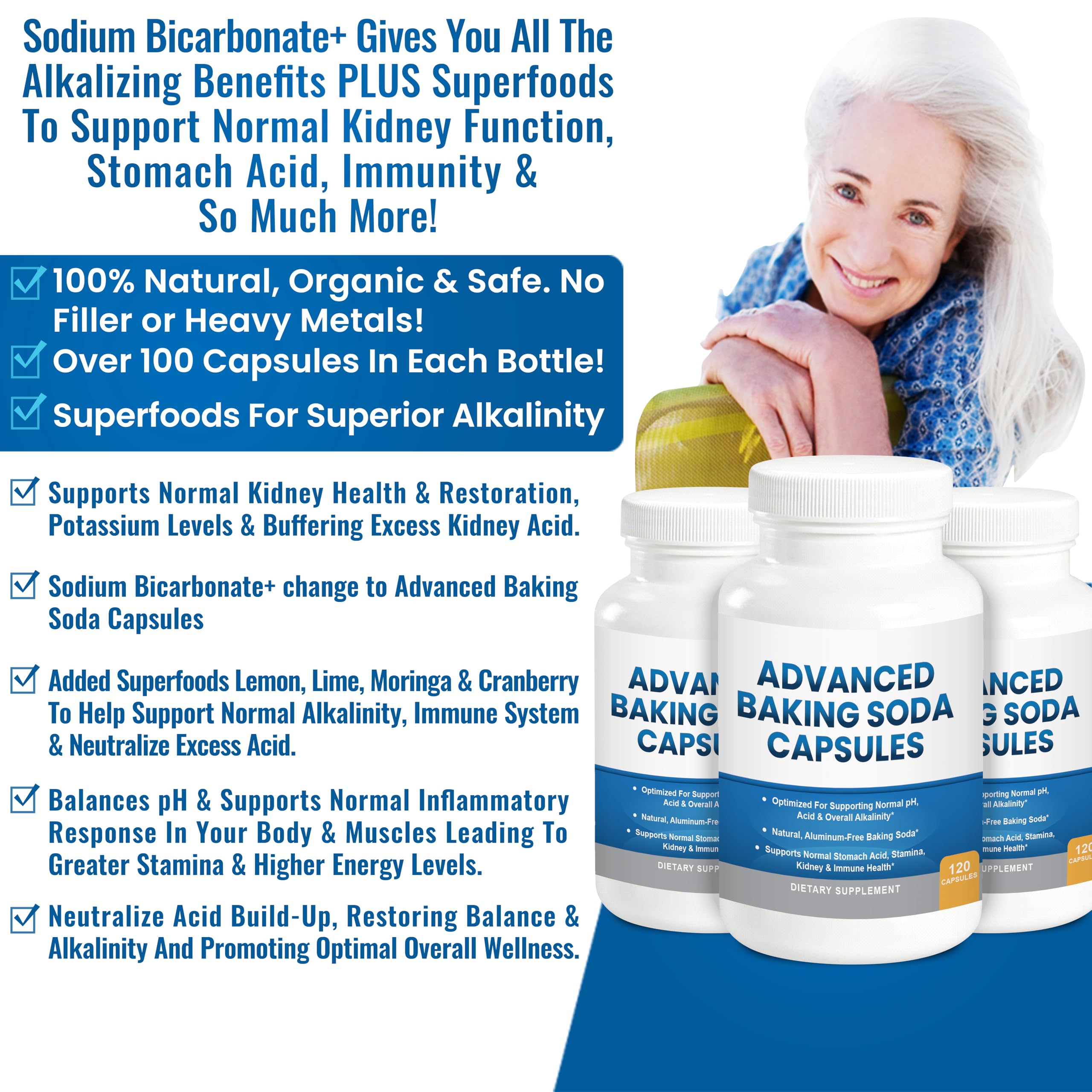 Kidney Restore capsules bicarbonate naturel favorisant l’équilibre acide-base.
