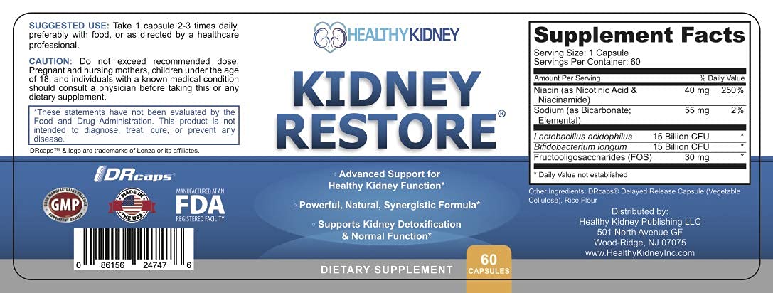 Kidney Restore, dosage illustré guidant la prise quotidienne des gélules.