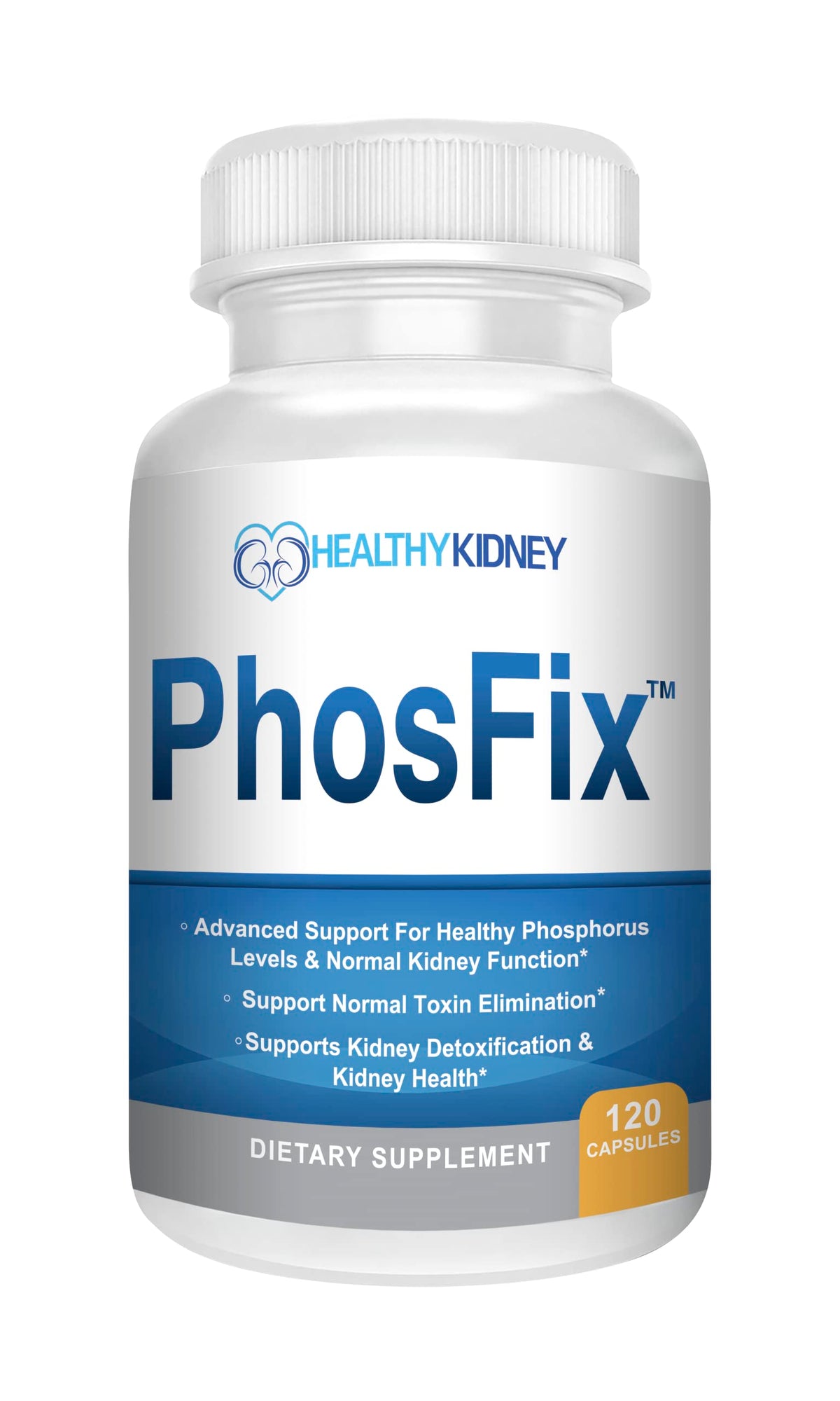 PhosFix Kidney Restore sur la bouteille, utilisation quotidienne facile et pratique.