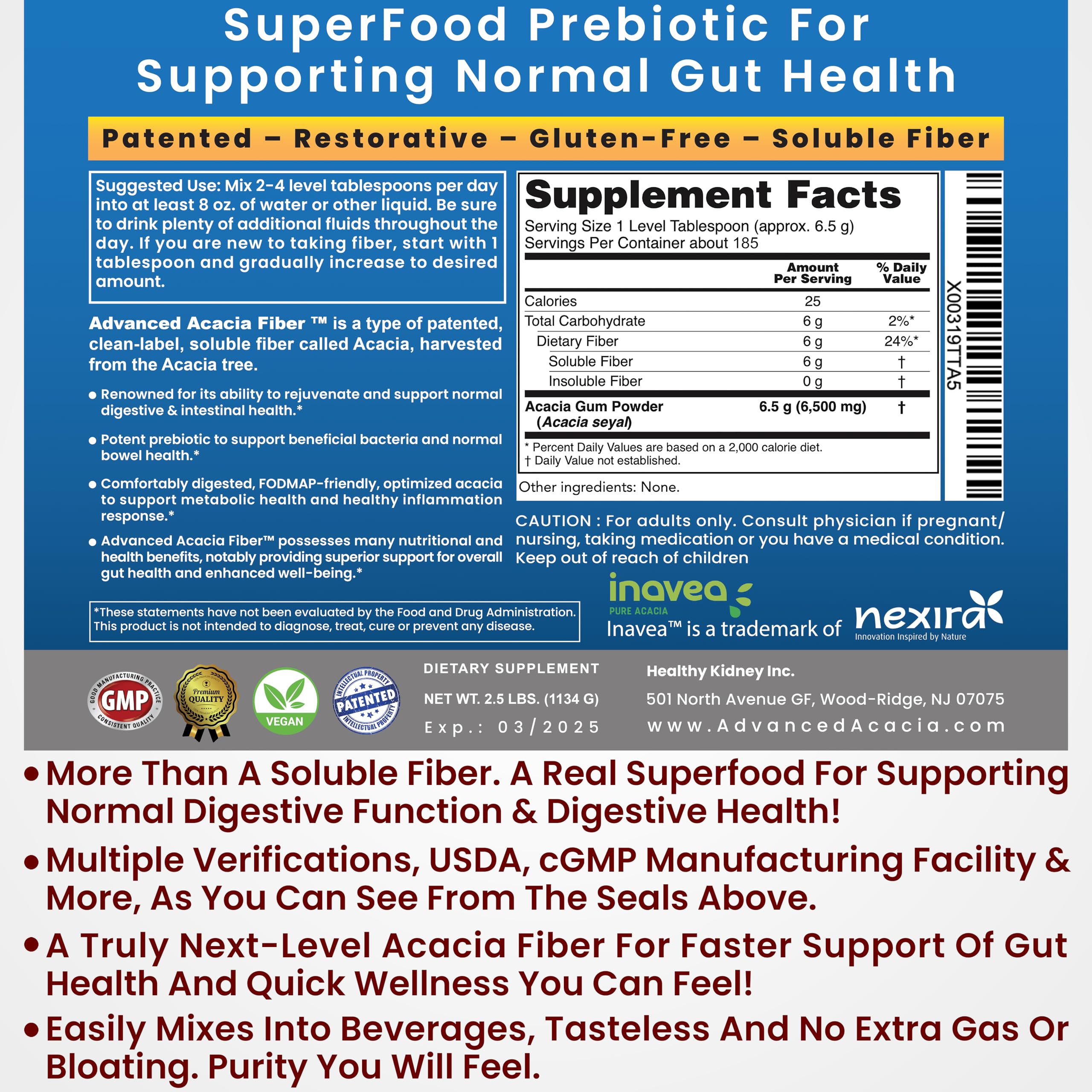 Pot 16onces Kidney Restore: contient fibre soluble naturelle pour l’équilibre de l’intestin