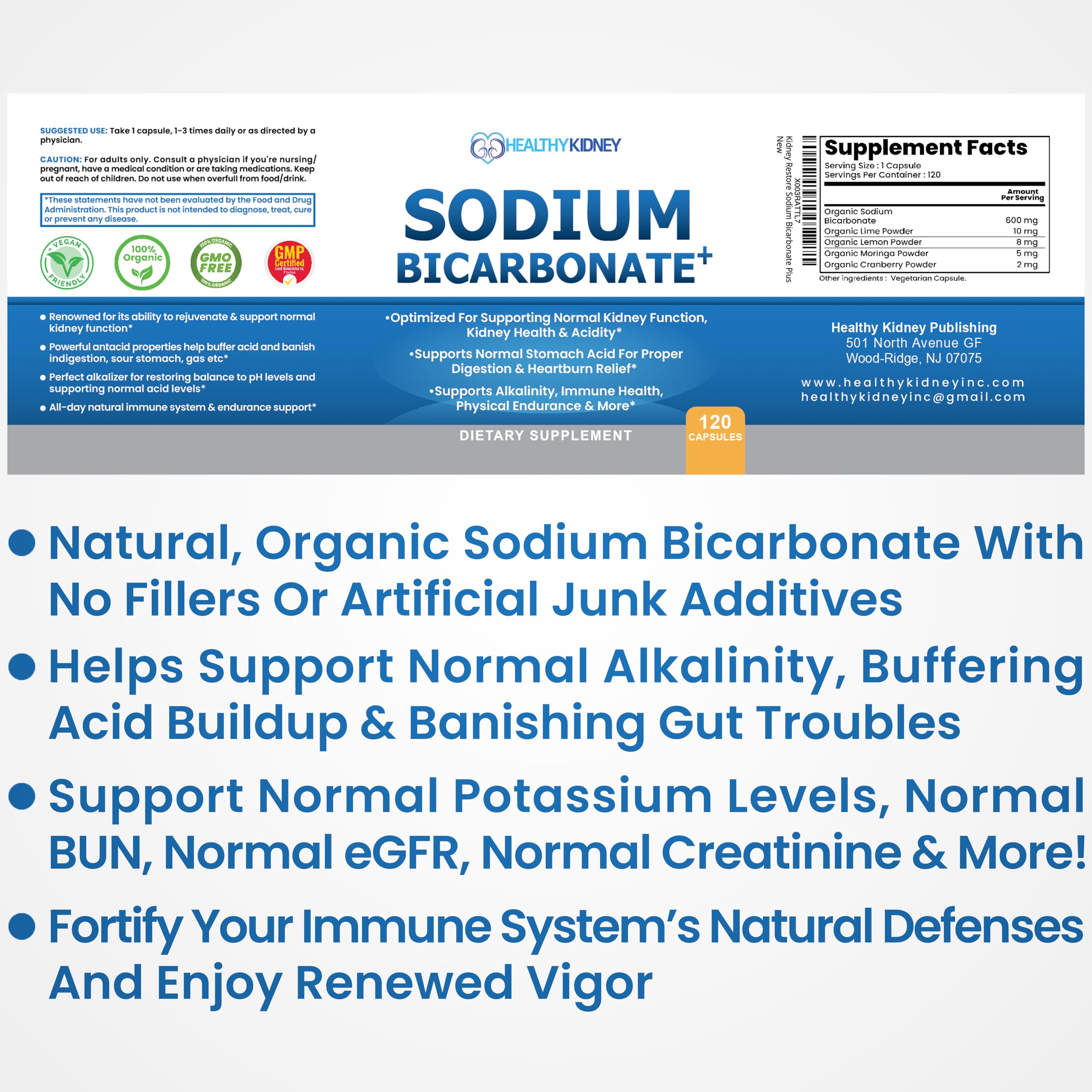 Kidney Restore soulagement potentiel de l'acidité gastrique grâce aux capsules.