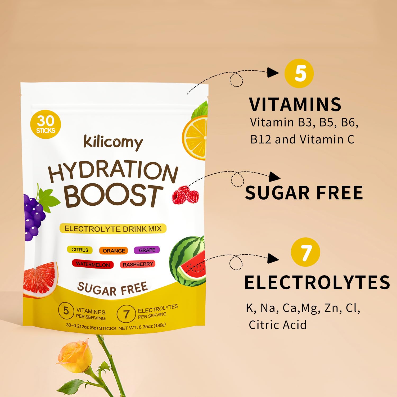 Kilicomy sachets saveur orange sans sucre, rafraîchissement rapide.