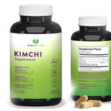 Kimchi Life, bouteille de capsules fermentées, soutien potentiel à la digestion et à l'énergie.