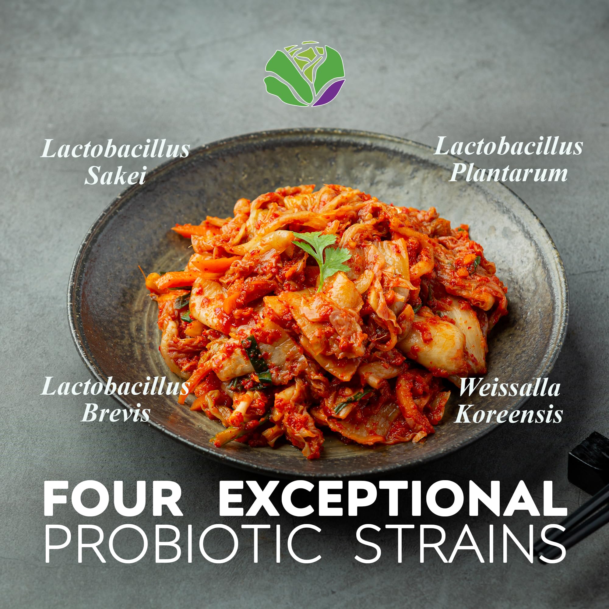 Kimchi Life, etiquette-probiotiques: souches uniques pour la diversité intestinale.