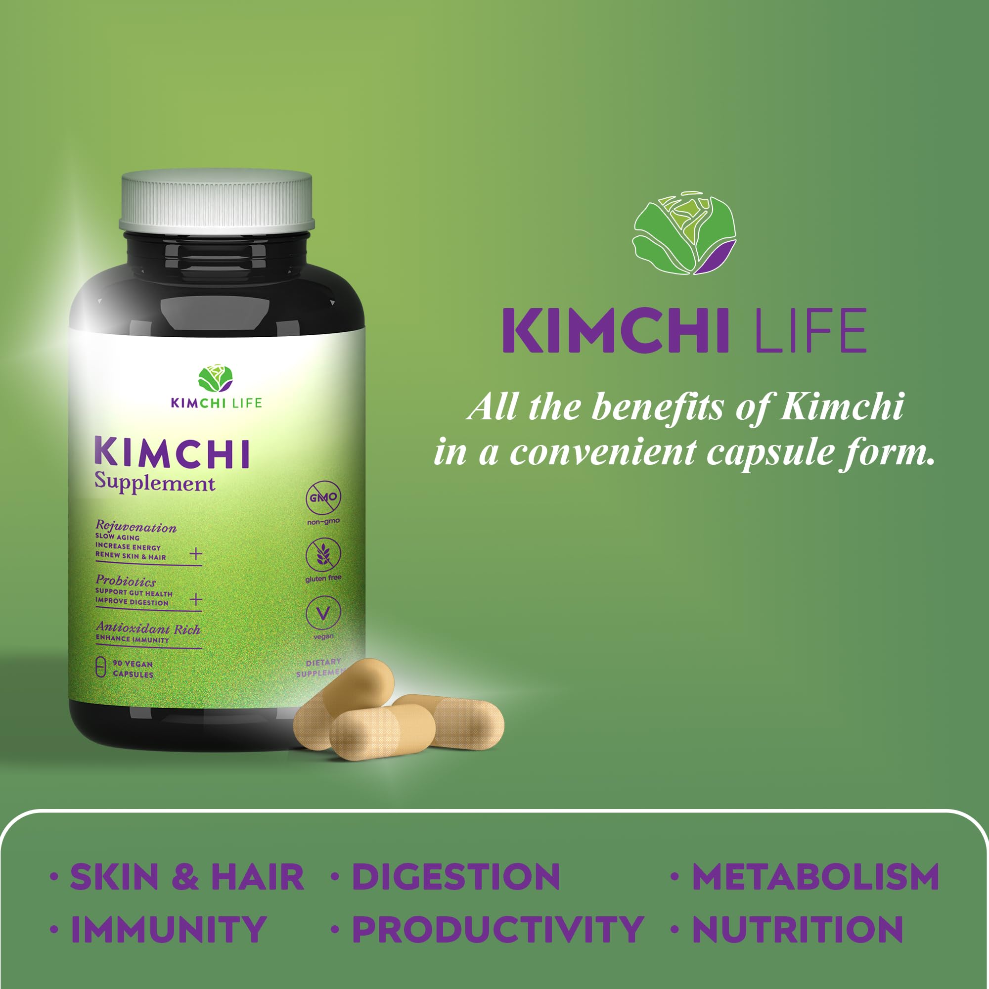 Kimchi Life, prise quotidienne: capsules faciles à intégrer dans votre rituel.