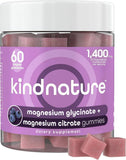 Kindnature Gommes Magnésium Glycinate et Citrate – bouteille 60 gommes, pratique pour le soir.