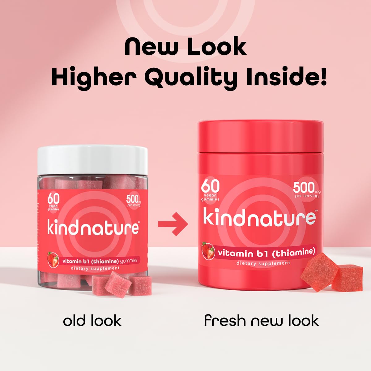 kindnature gommes b1, goût fraise naturel, texture moelleuse.