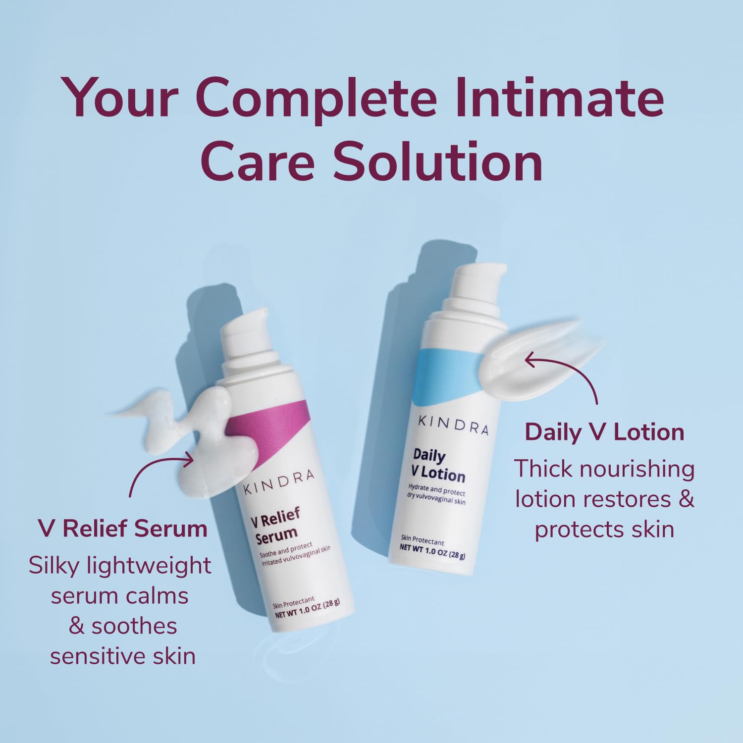 Kindra V Serum emballage sobre et ergonomique.