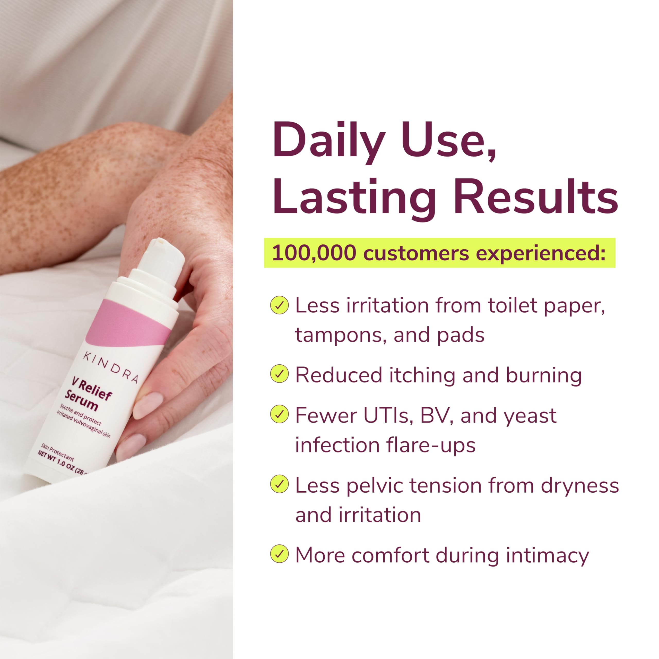 Kindra V Serum, pompe pratique pour doser facilement.
