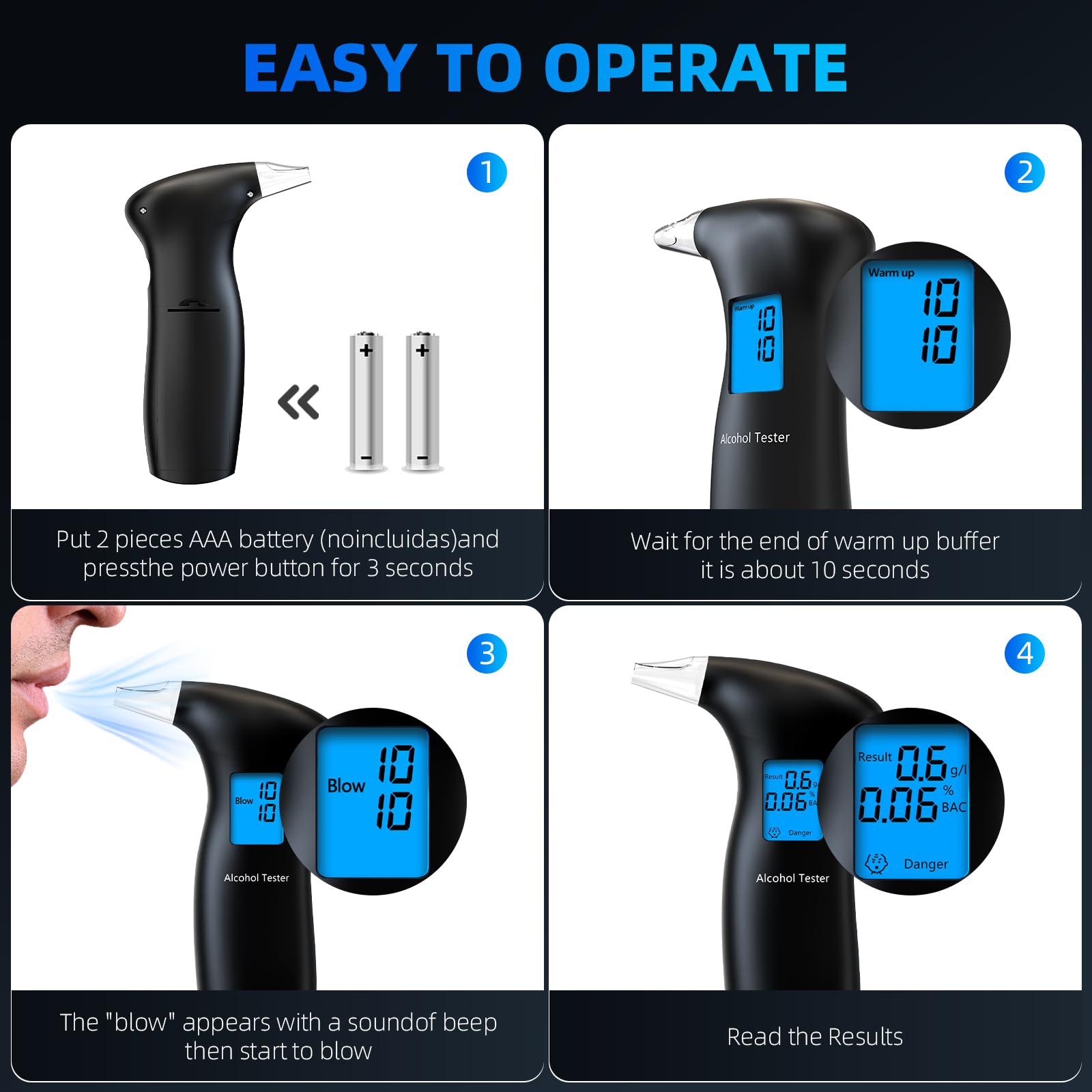 Design compact et portable du testeur d’alcool Kinetroni idéal poche.