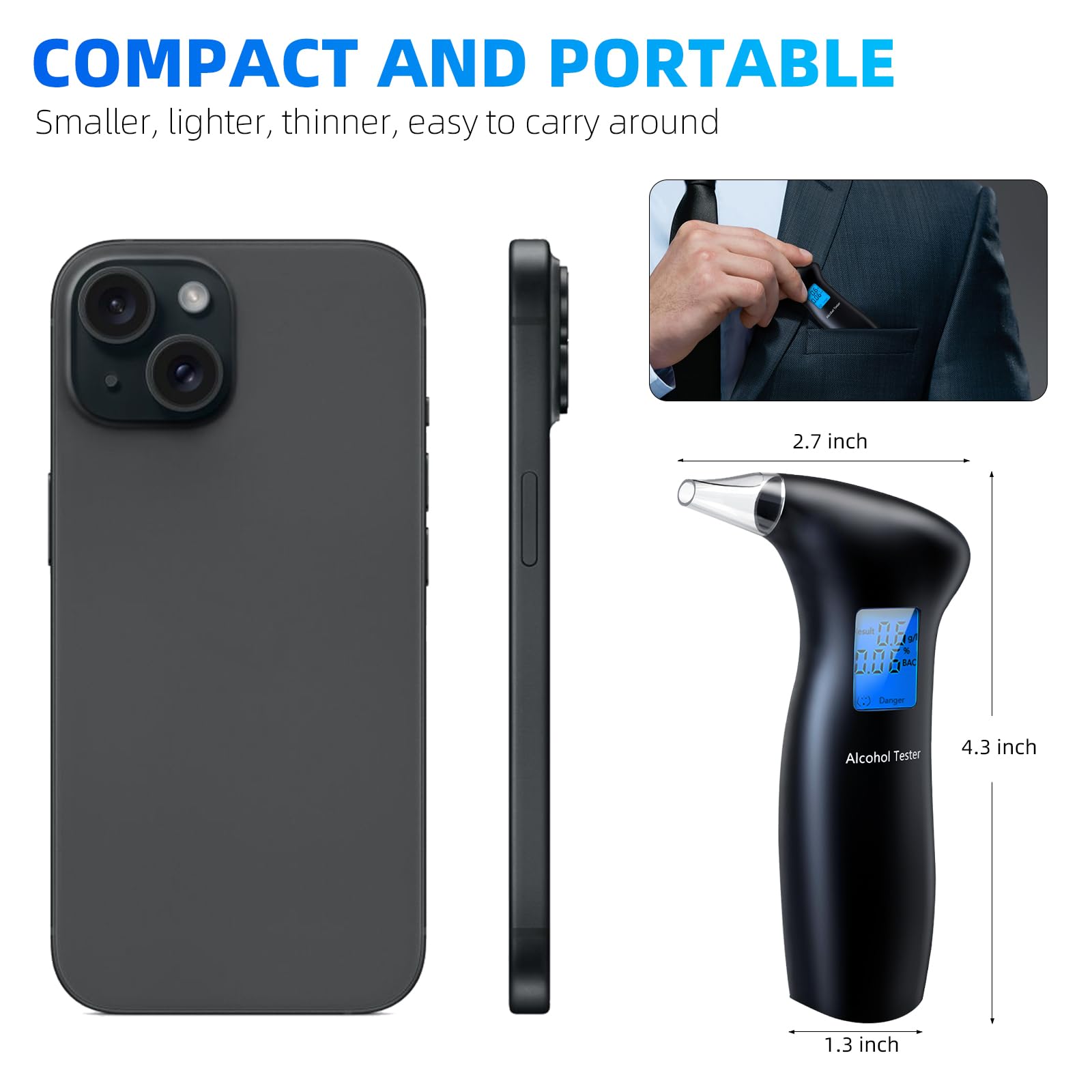 Design compact pour le voyage avec le testeur d’alcool Kinetroni.