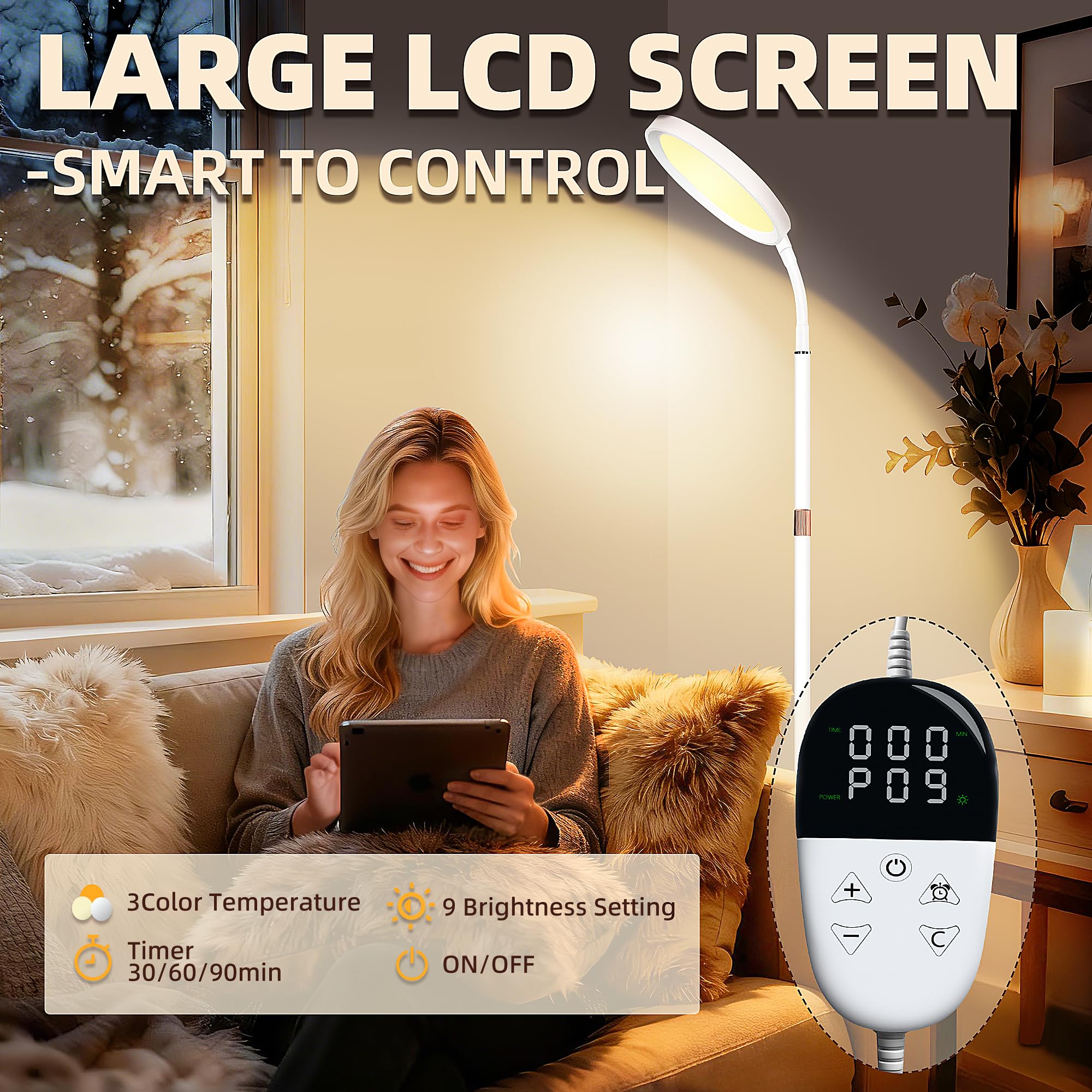 Lampe KingSom avec télécommande LCD pour régler rapidamente l’intensité et la couleur.