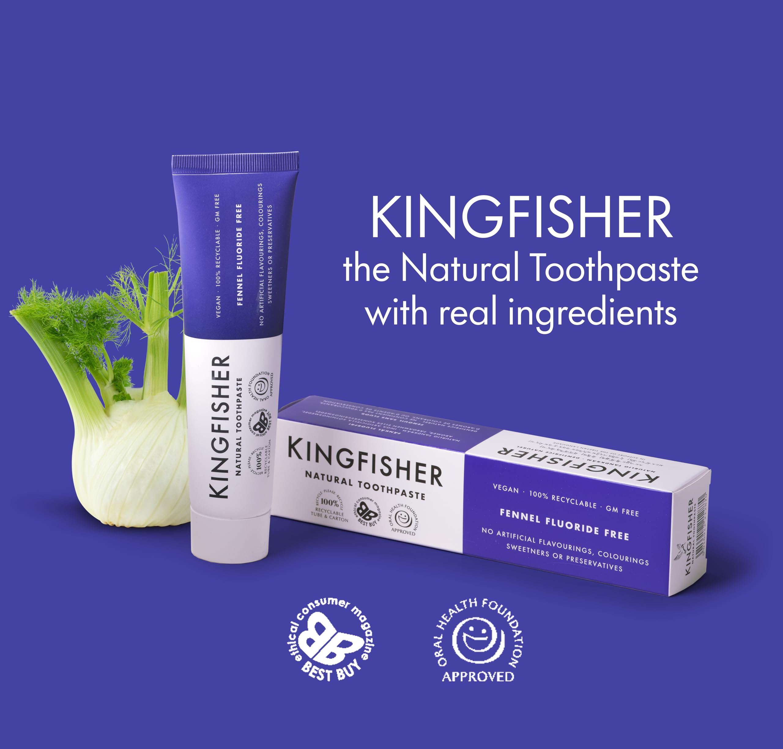 Kingfisher Dentifrice Fenouil – pâte blanche sans fluorure et haleine fraîche