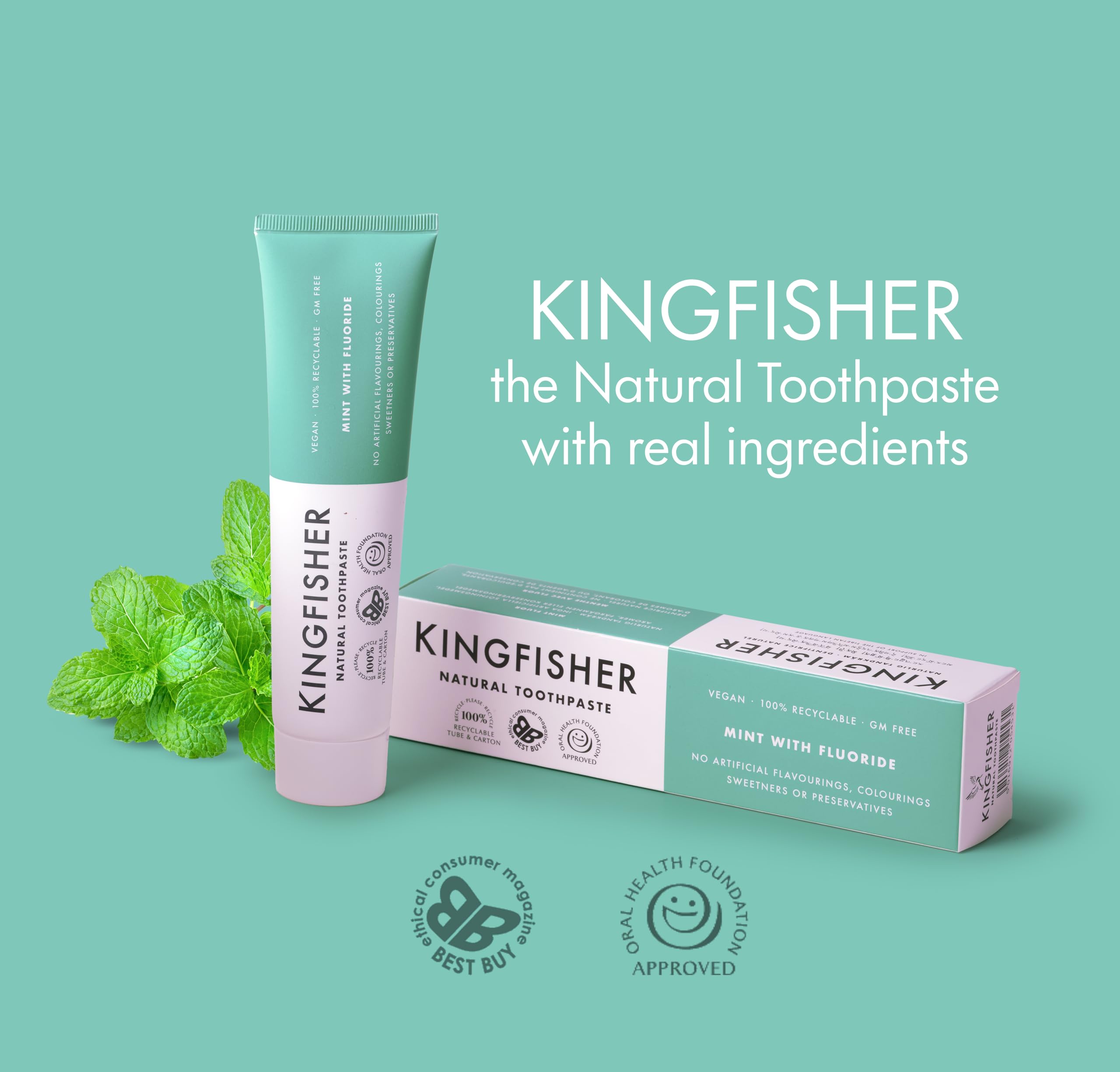 Utilisation quotidienne Kingfisher Menthe pour une routine bucco-dentaire fiable.