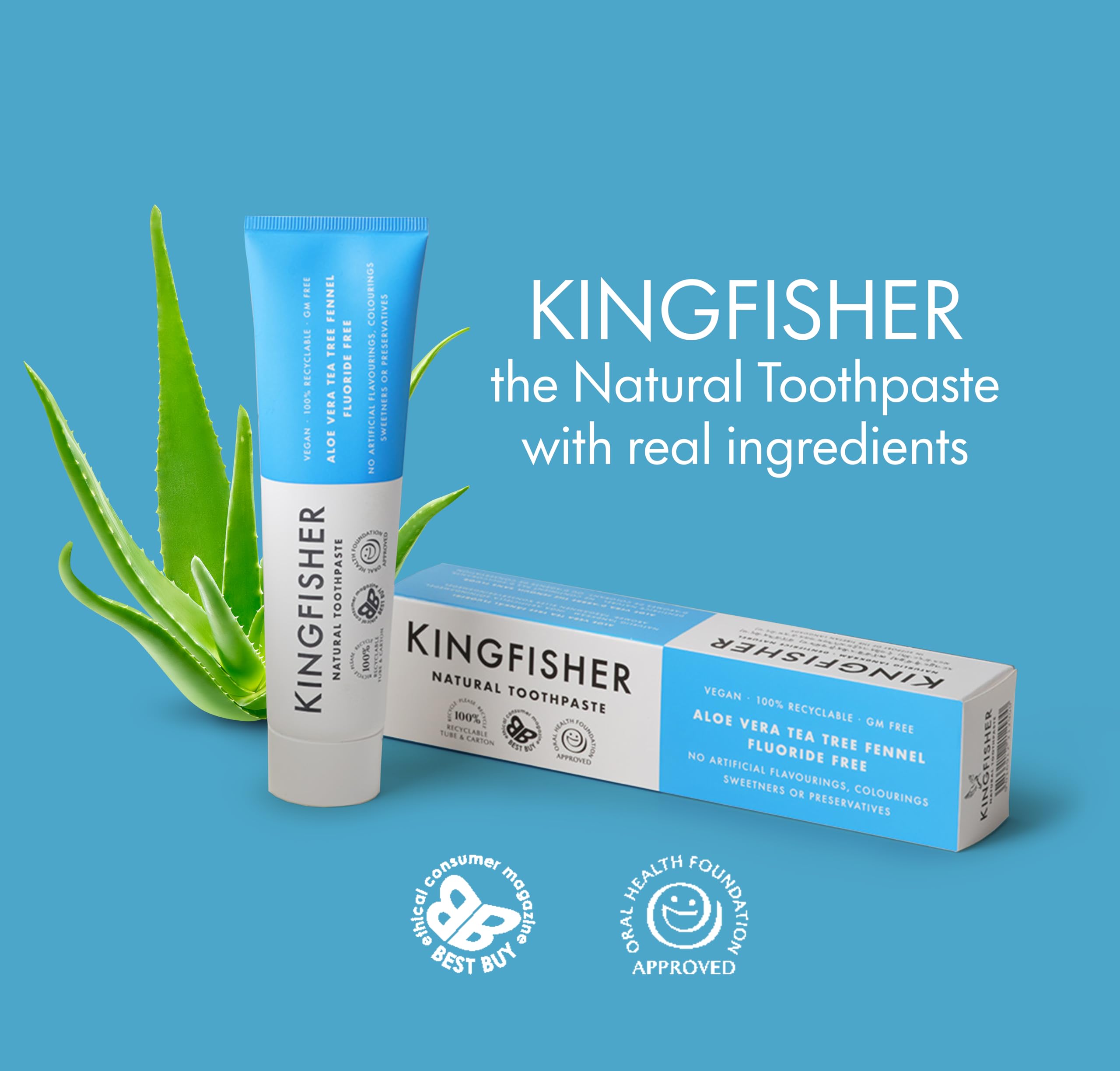 Étiquette Kingfisher sans fluorure, dentifrice naturel pour routine quotidienne.