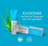 Étiquette Kingfisher sans fluorure, dentifrice naturel pour routine quotidienne.