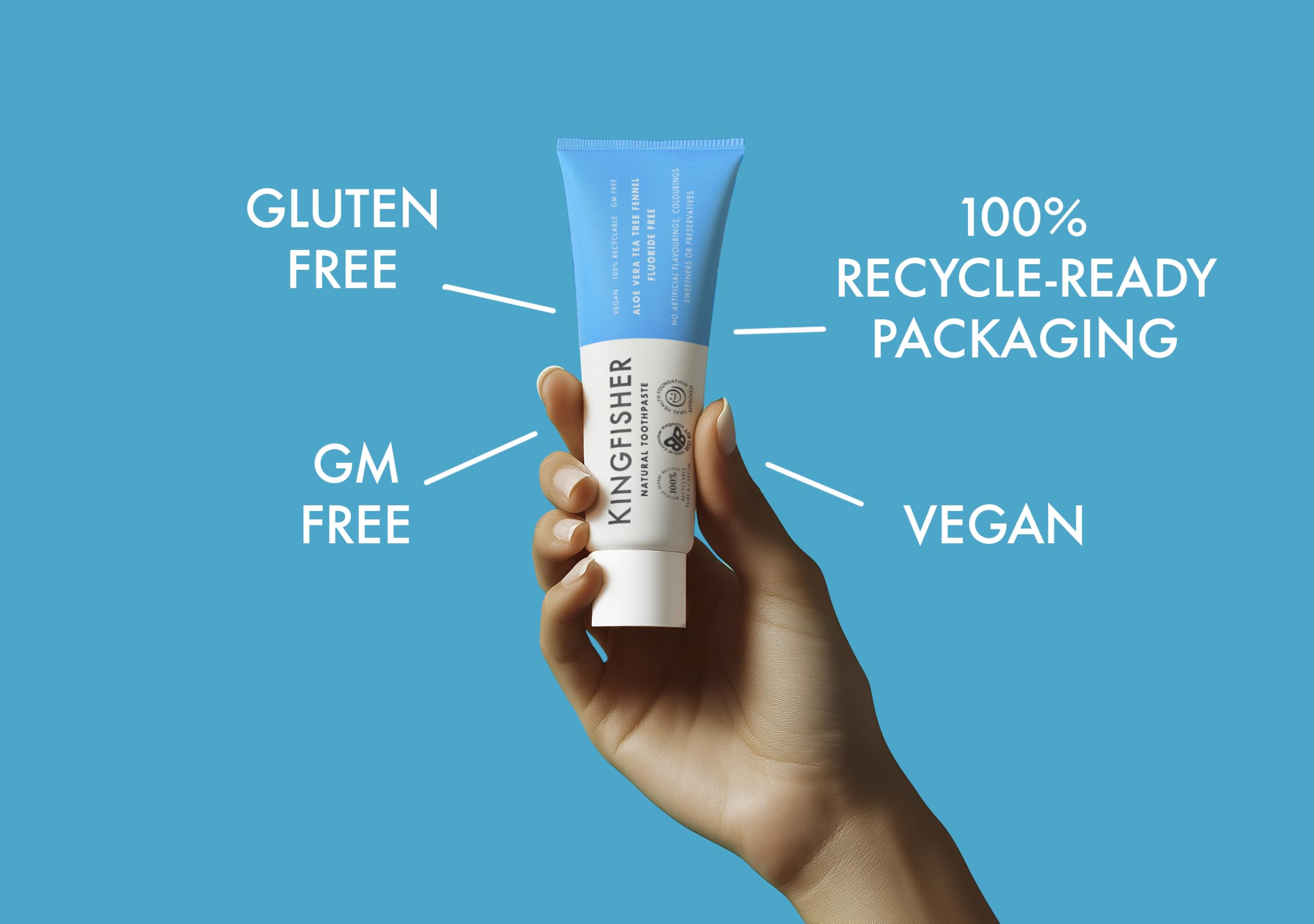 Ingrédients naturels Kingfisher Aloe vera Arbre à thé Fenouil pour une douceur sensorielle.
