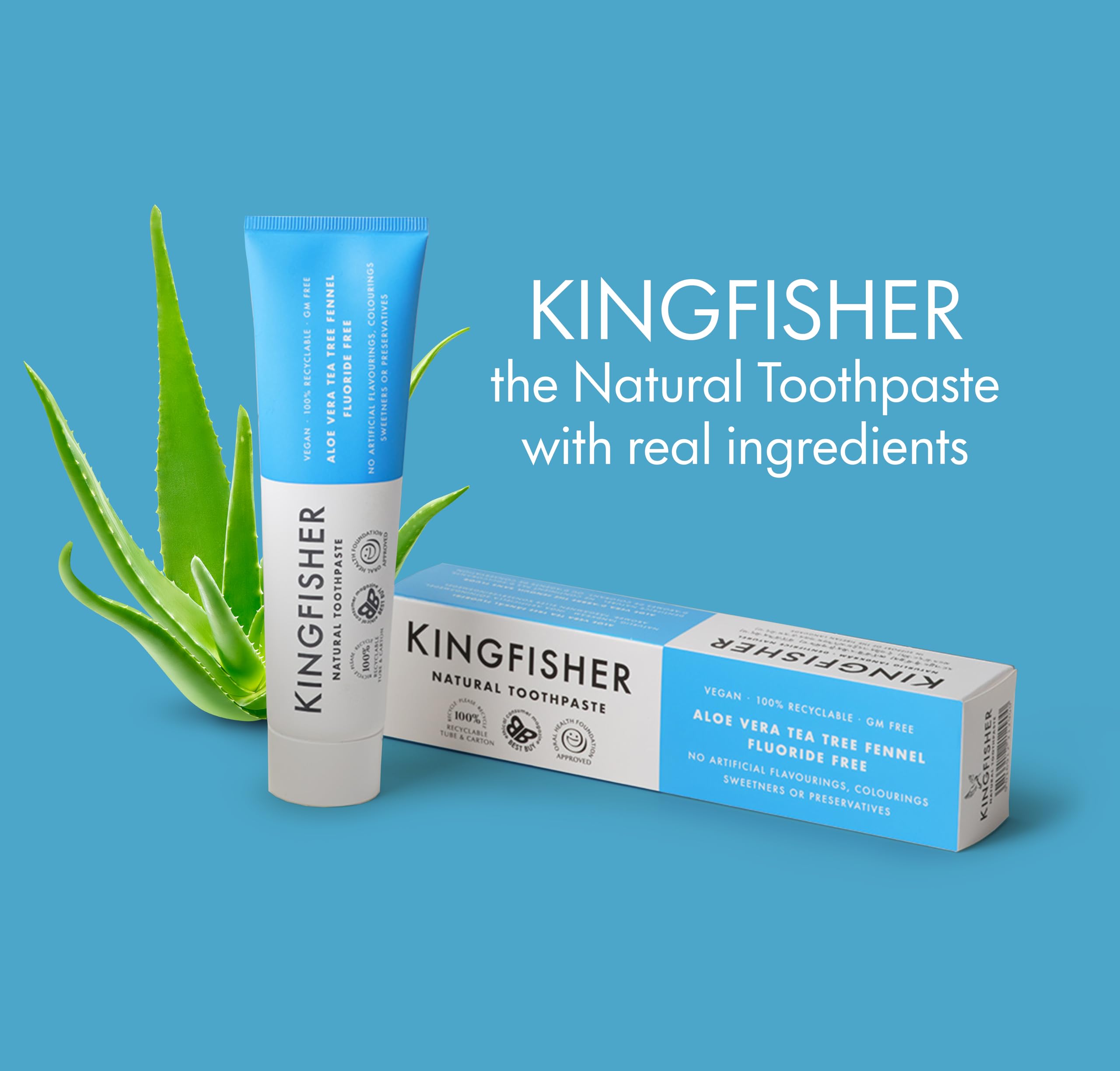 Texture crème Kingfisher dentifrice Aloe vera Arbre à thé Fenouil, expérience agréable.