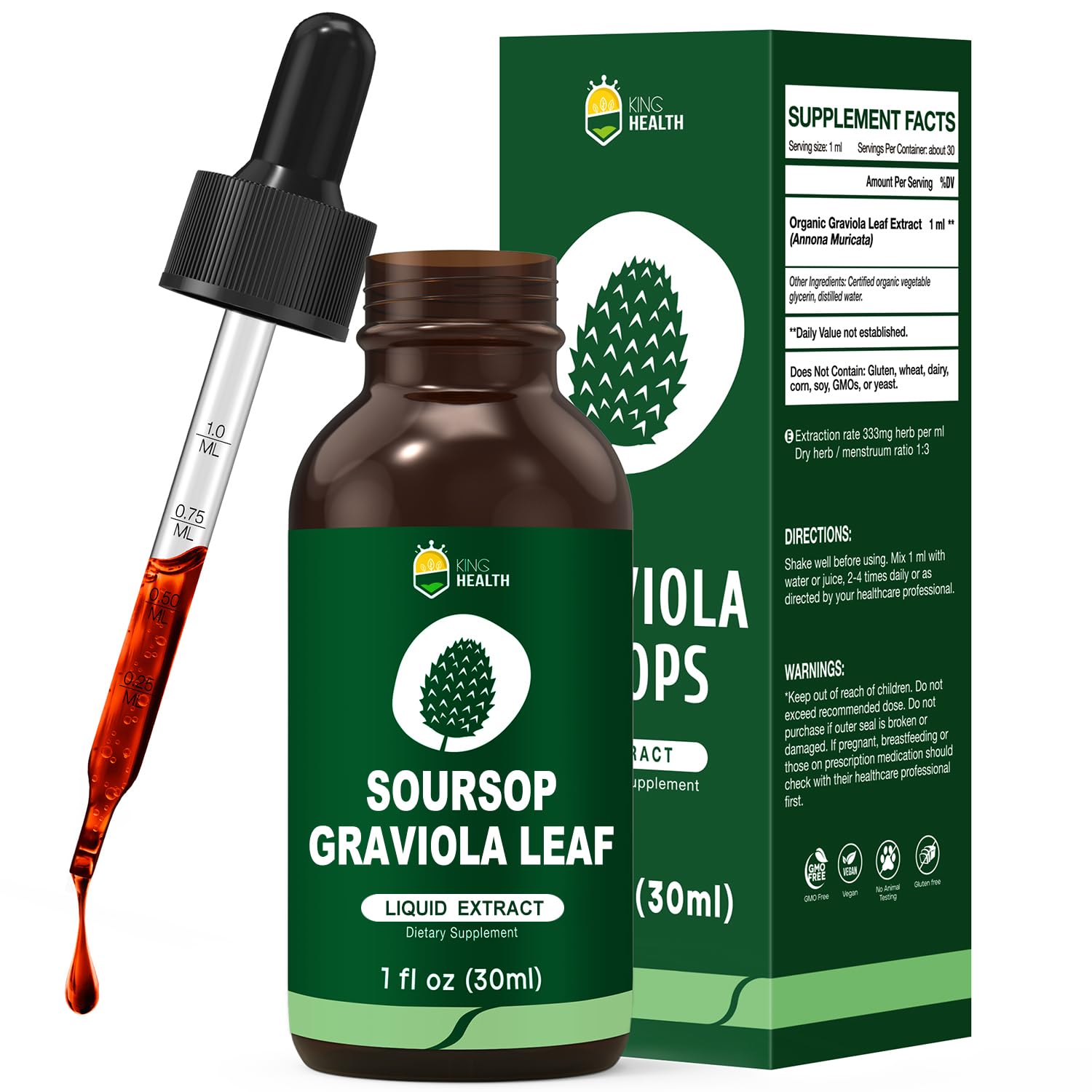 KingHealth Soursop Drops : flacon pour une prise facile et rapide