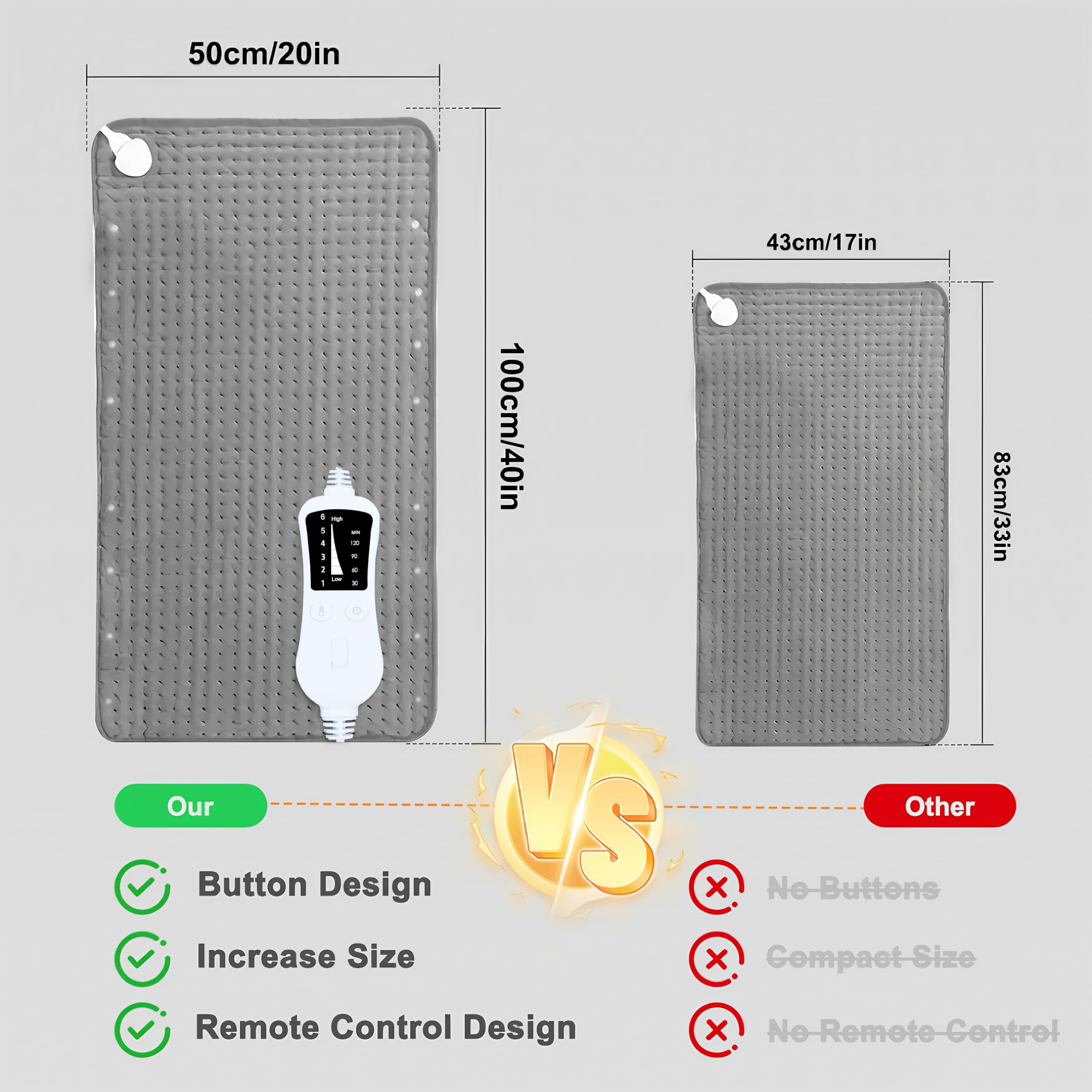 KINGTE coussin chauffant XXL long cordon pour plus de liberté d’utilisation