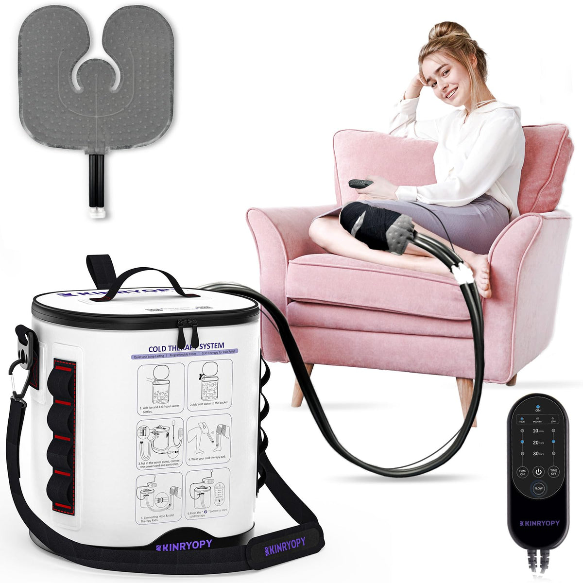 KINRYOPY système cryothérapie genou portable avec refroidissement ciblé.