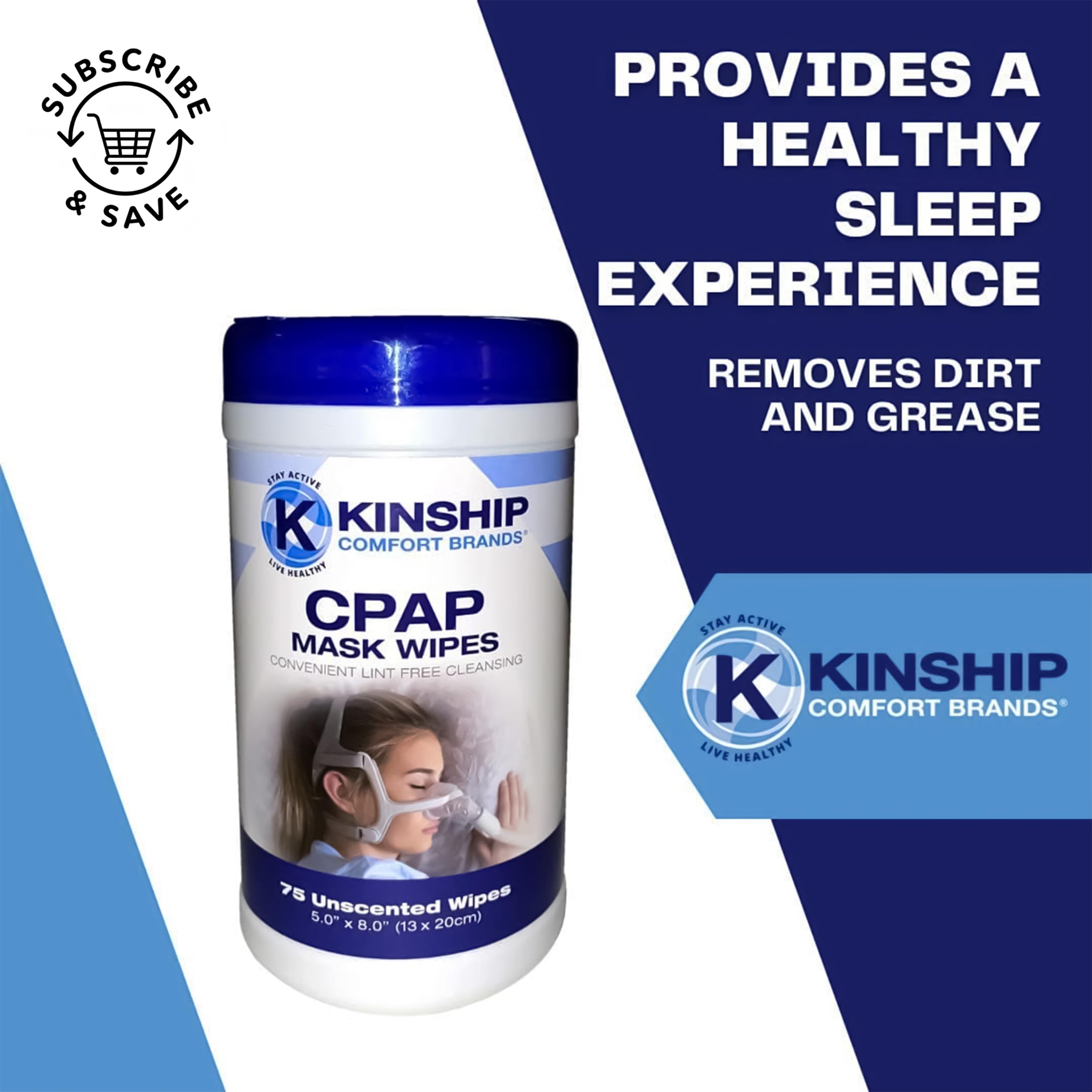 Kinship Comfort Brands lingettes pour filtres CPAP, nettoyage en douceur.
