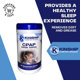 Kinship Comfort Brands lingettes pour filtres CPAP, nettoyage en douceur.