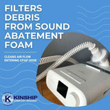 Kinship Comfort Brands filtre CPAP inline installation rapide sans outils.