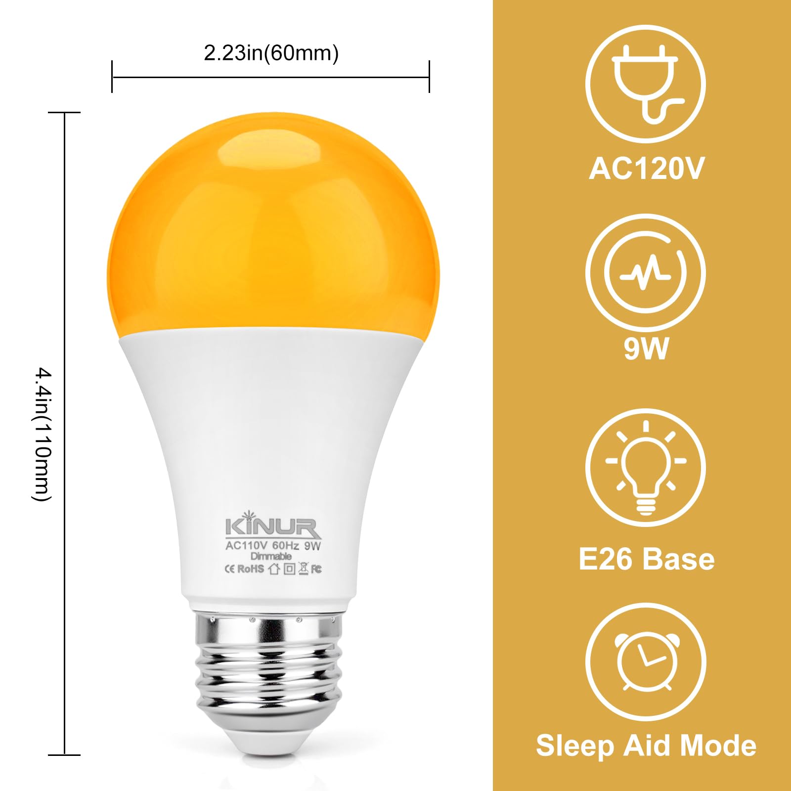 Ampoules Kinur Amber Sommeil A19 9W pour une lumière douce et économique.