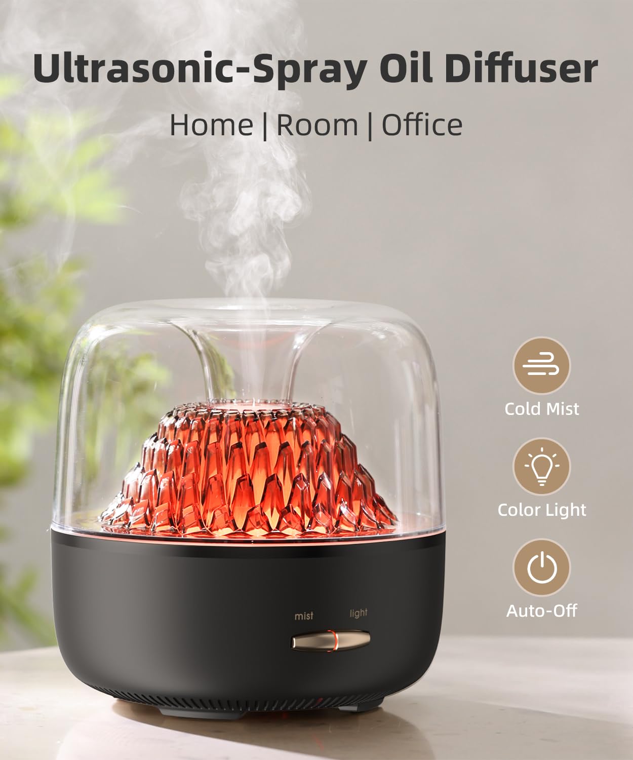 KinYiLO diffuseur: vue montagne avec brume légère pour une atmosphère relaxante.