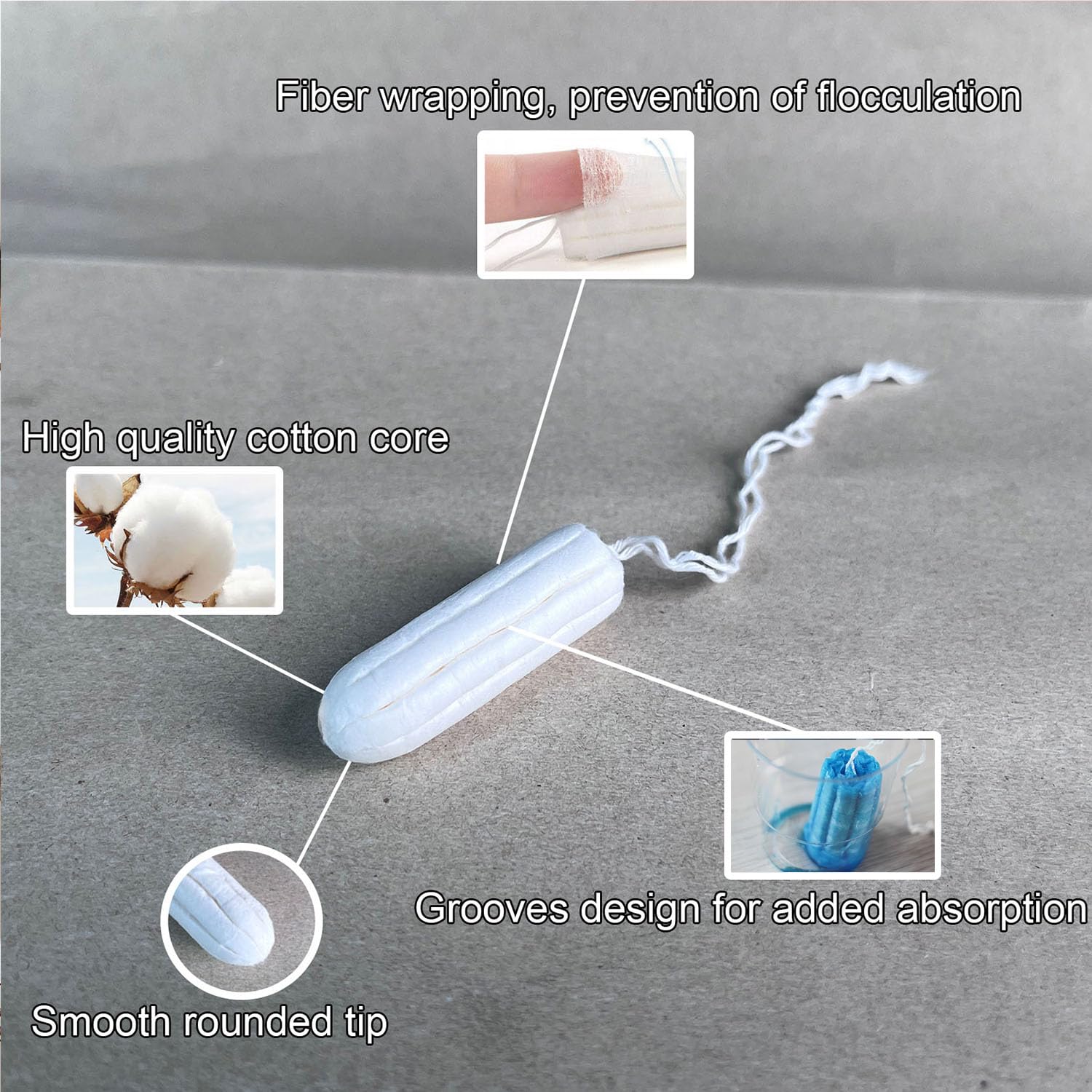 Tampons Kinzino couche maille coton enveloppe pour limiter les fibres.